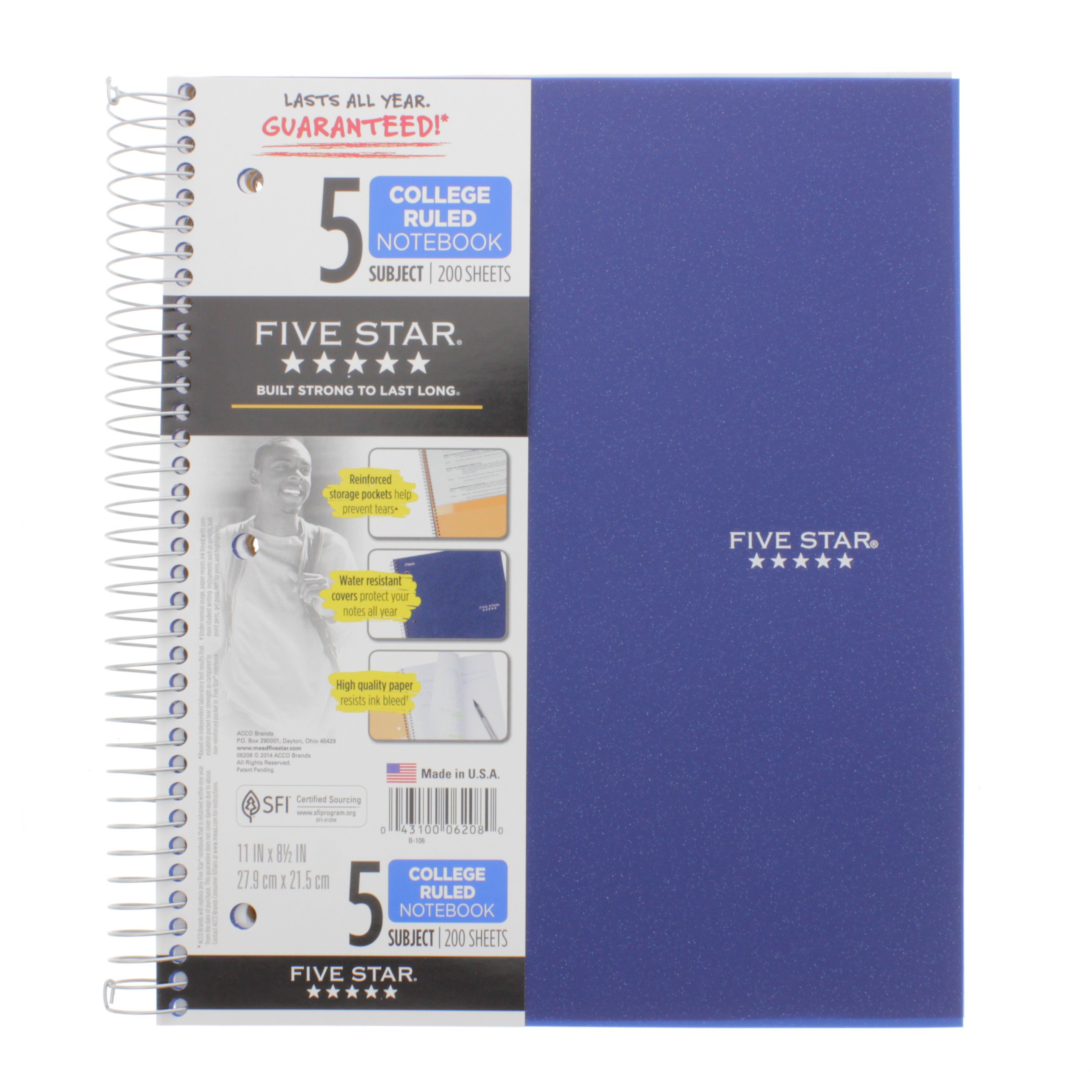 Mead Five Star Wirebound 5 Subject College Ruled Notebook, Blue Shop