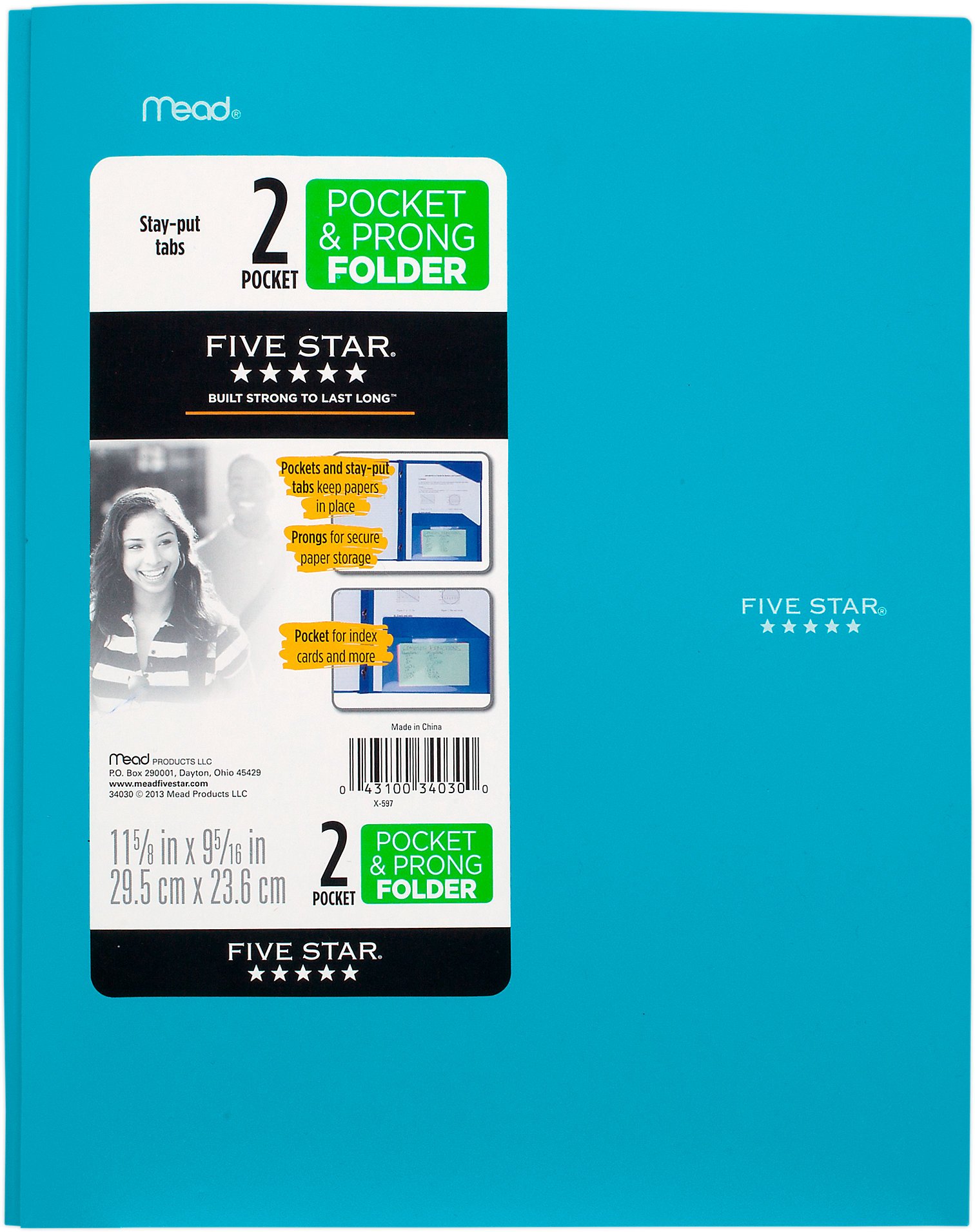 Mead Five Star StayPut Folder with Prongs, Teal Shop Folders at HEB