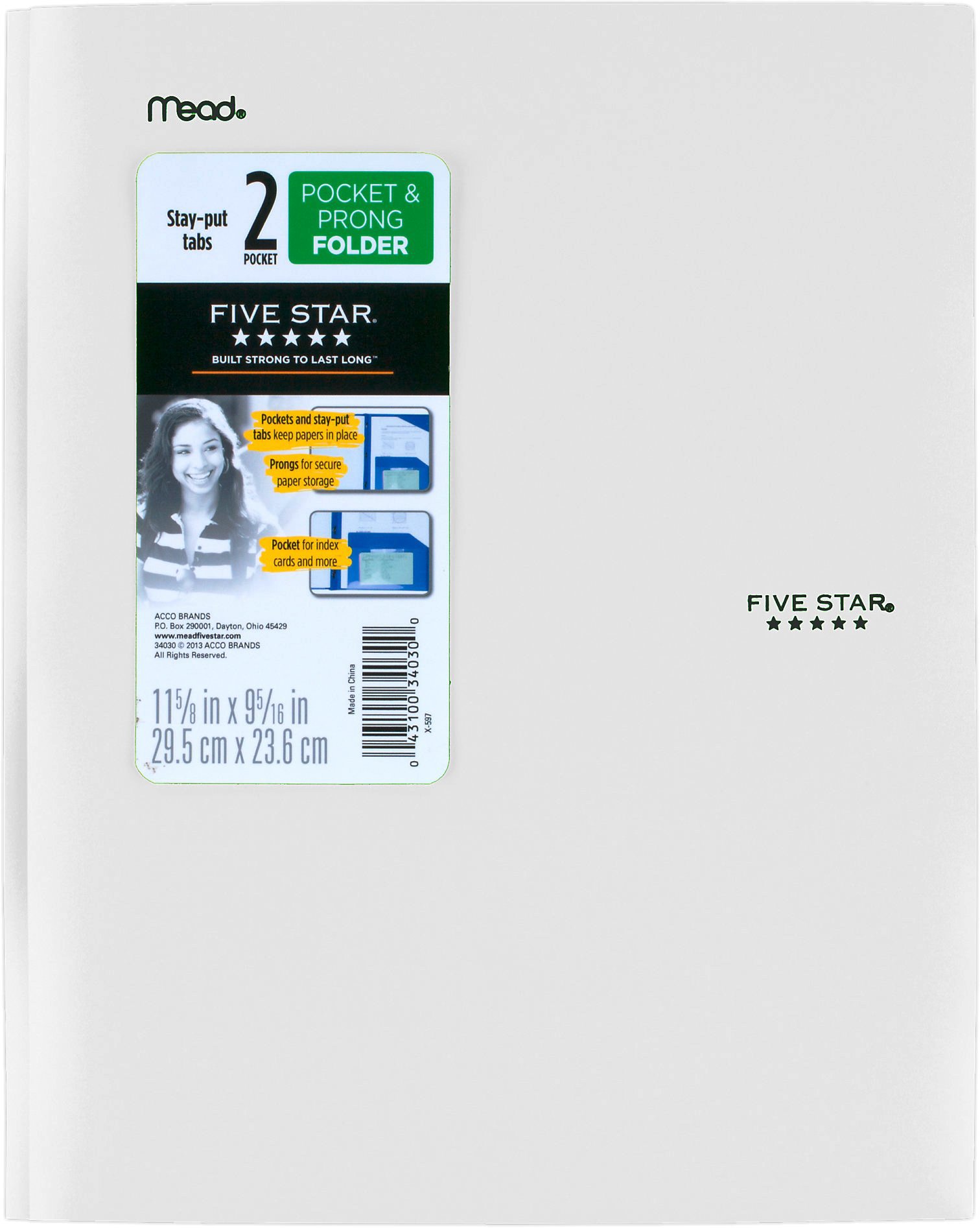 Mead Five Star StayPut Folder with Prongs, White Shop Folders at HEB