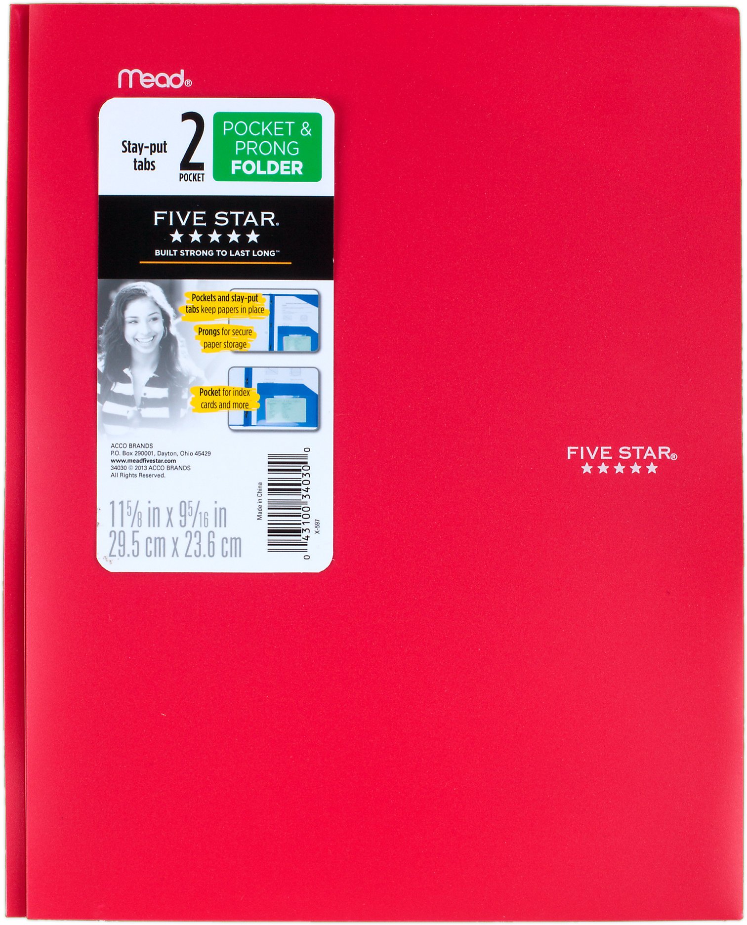 Mead Five Star StayPut Folder with Prongs, Red Shop Folders at HEB