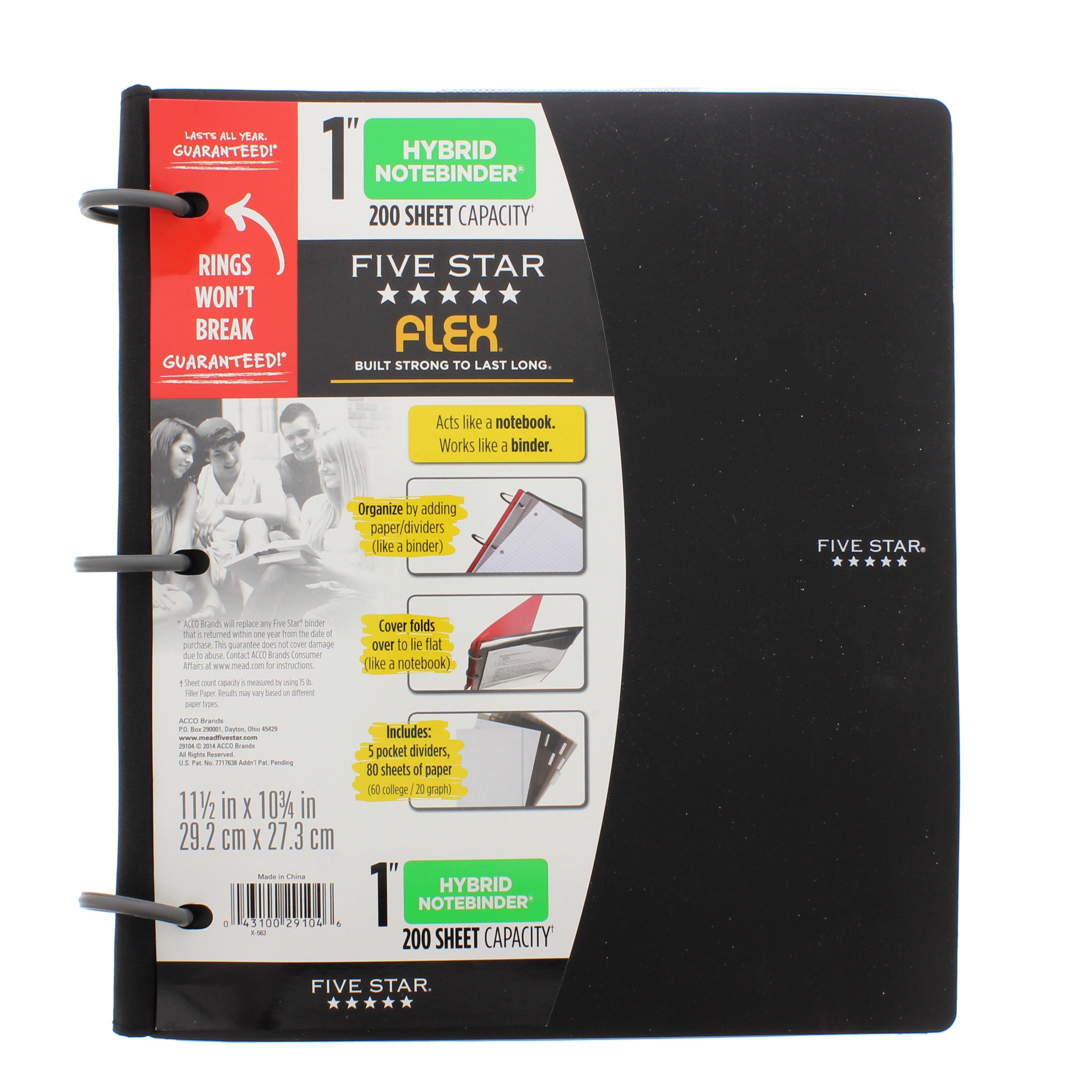 Mead Five Star Flex Hybrid NoteBinder, Black Shop Binders at HEB