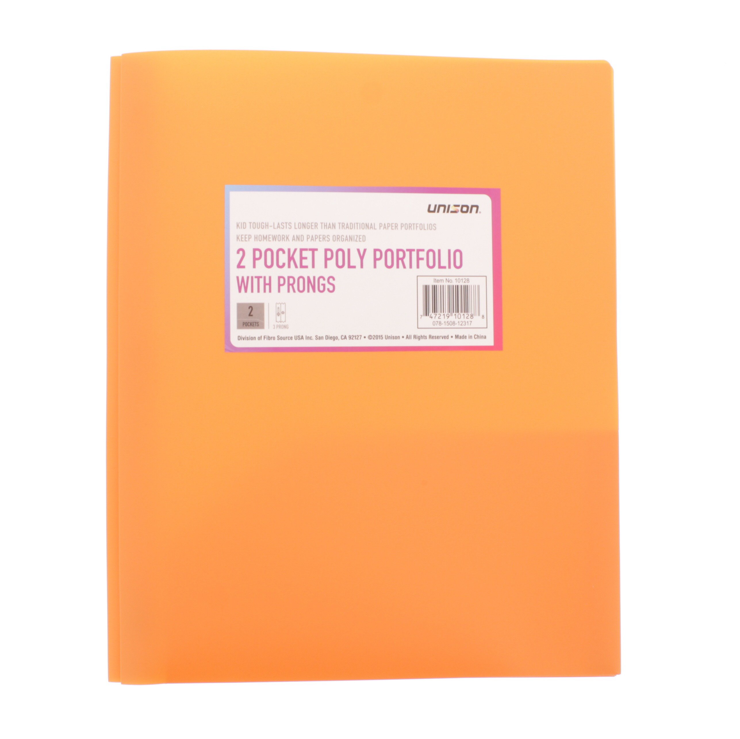 Unison 2 Pocket Poly Portfolio with Prongs, Orange Shop Folders at HEB