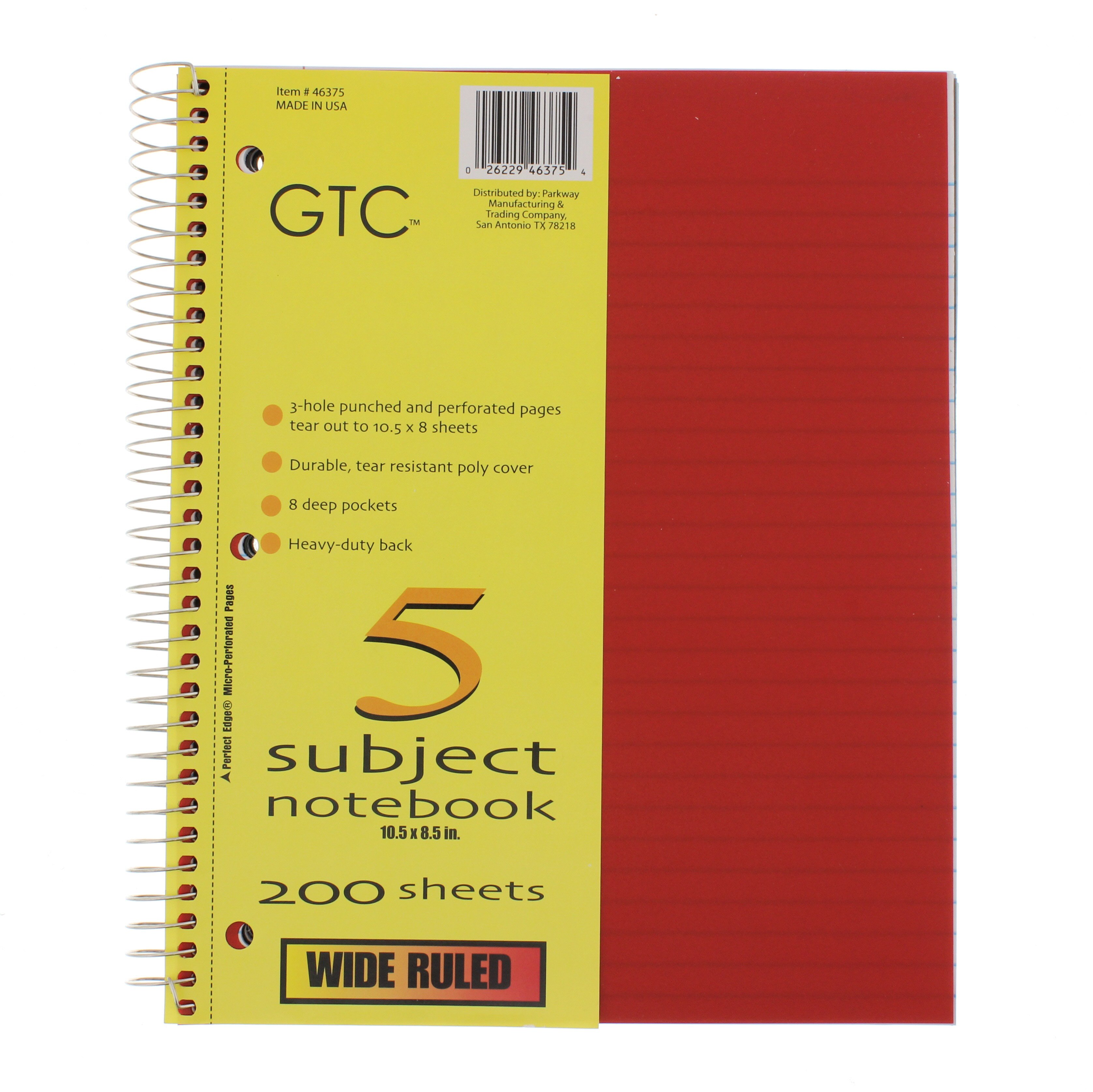 GTC 5 Subject Wide Ruled Spiral Notebook, Red Shop School & Office Supplies at HEB