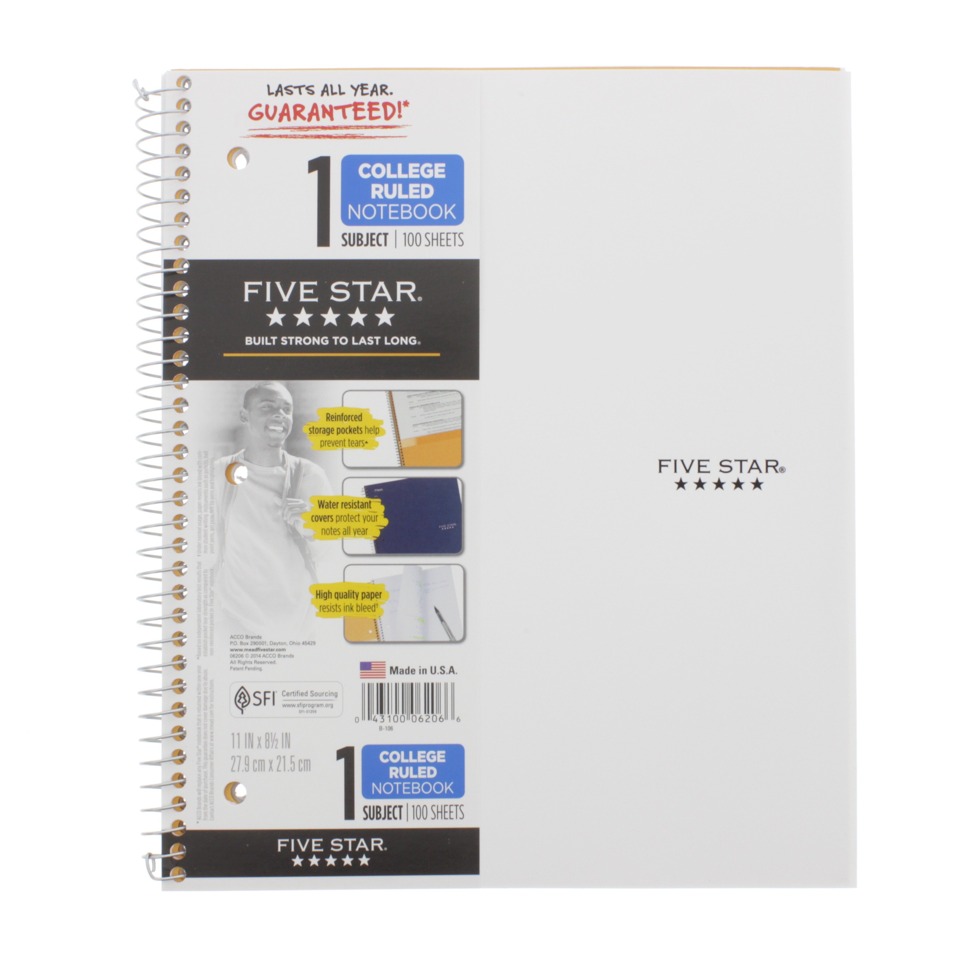 Mead Five Star 1 Subject Wirebound College Ruled Notebook, White Shop