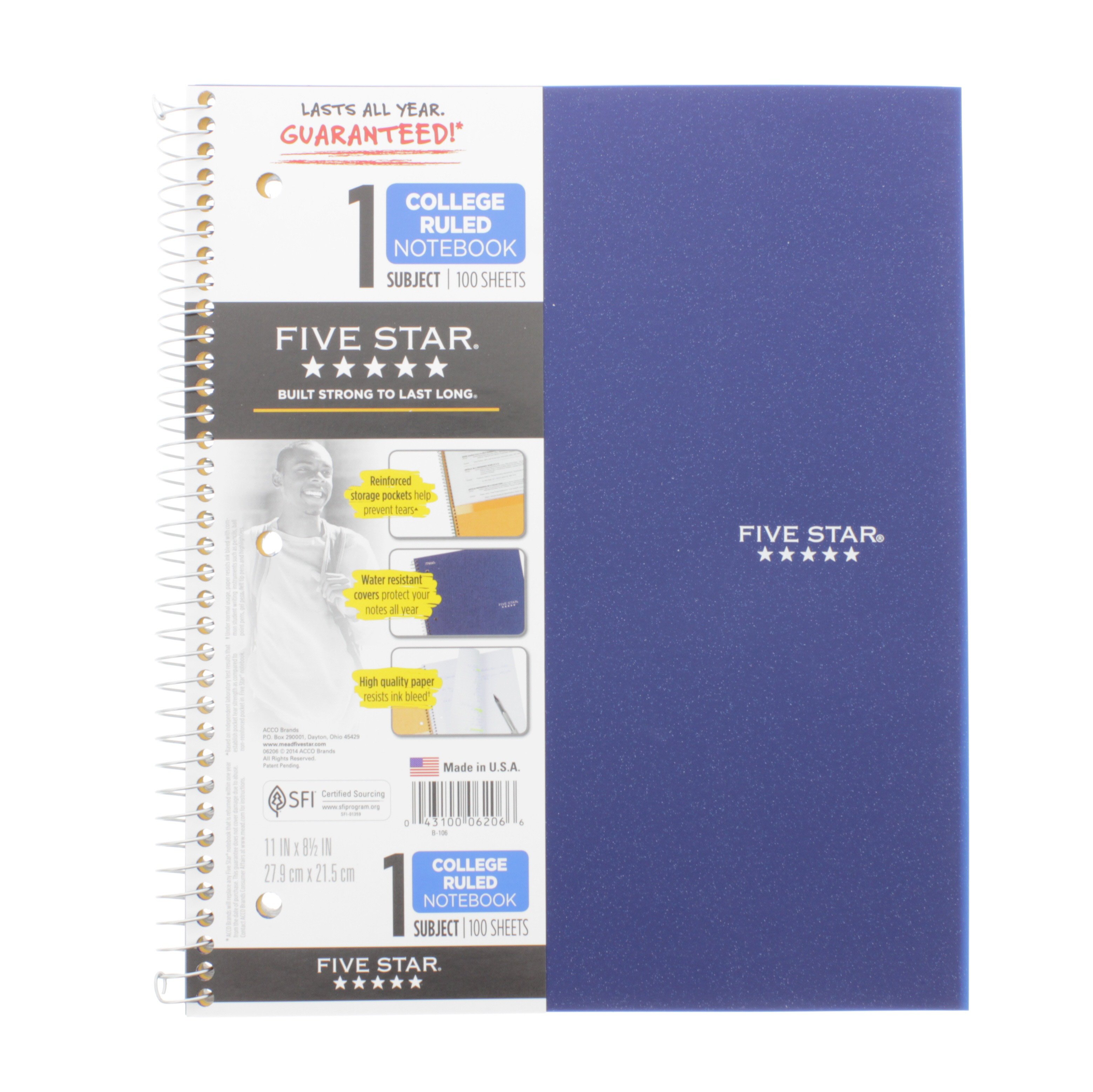 Mead Five Star 1 Subject Wirebound College Ruled Notebook, Blue Shop