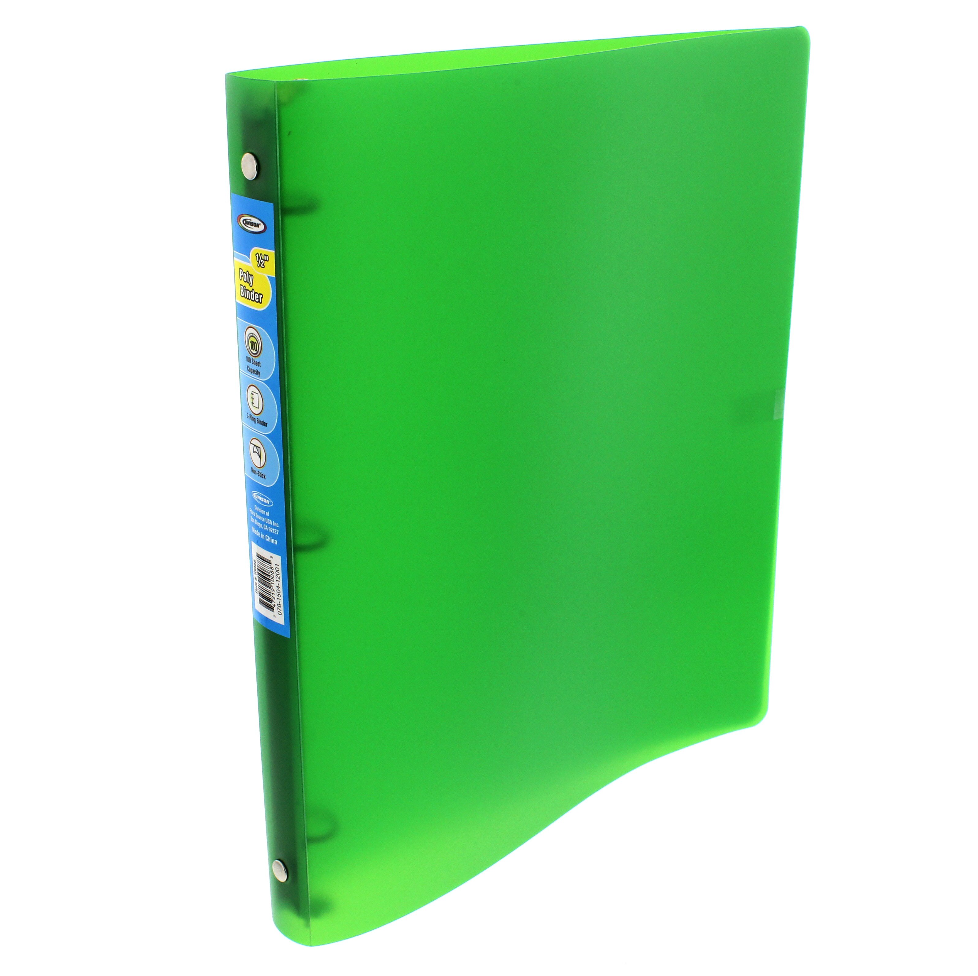 Unison 1/2" 3 Ring Poly Binder Without Pockets, Green Shop Binders at