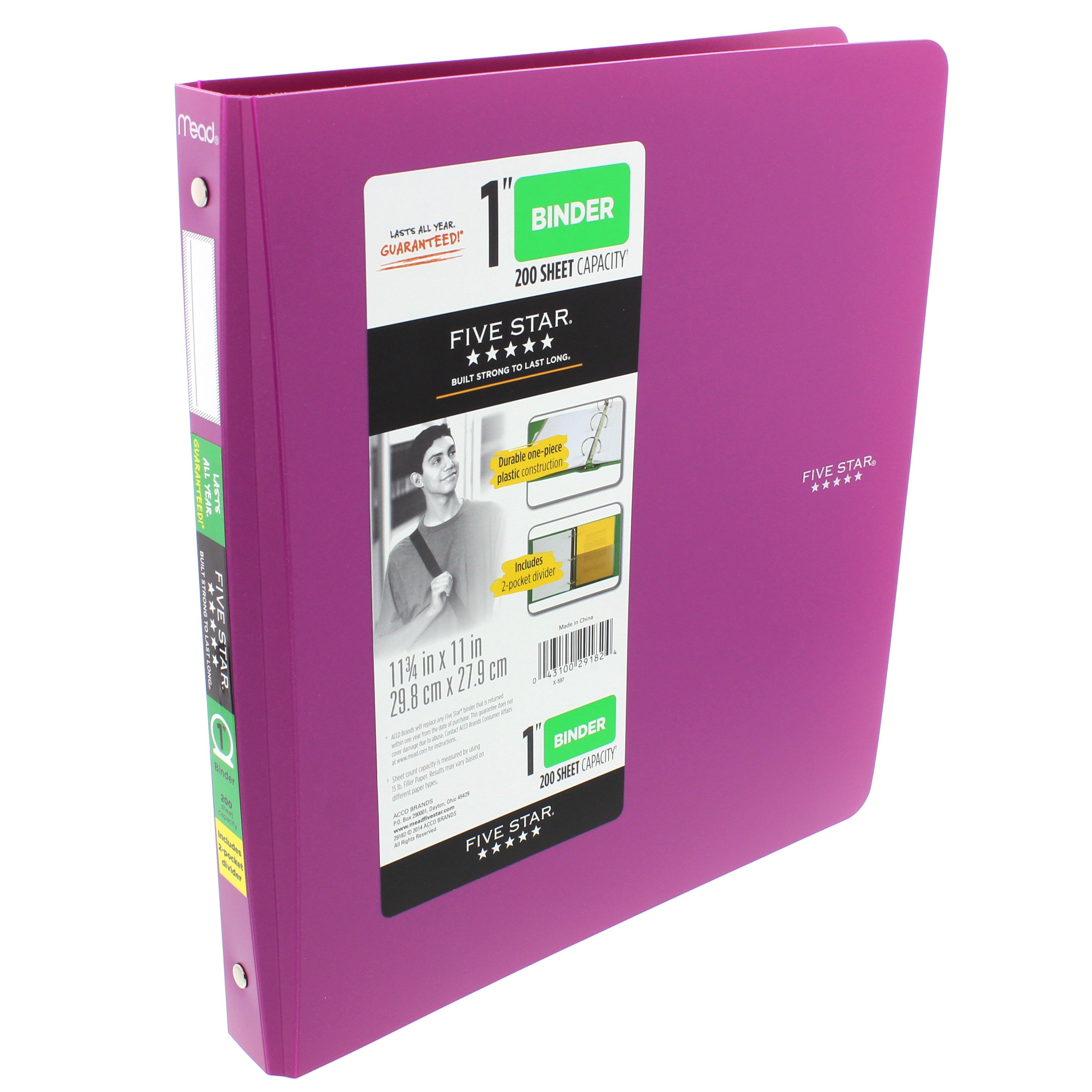 Mead Five Star 1" Plastic Binder, Purple Shop Binders at HEB