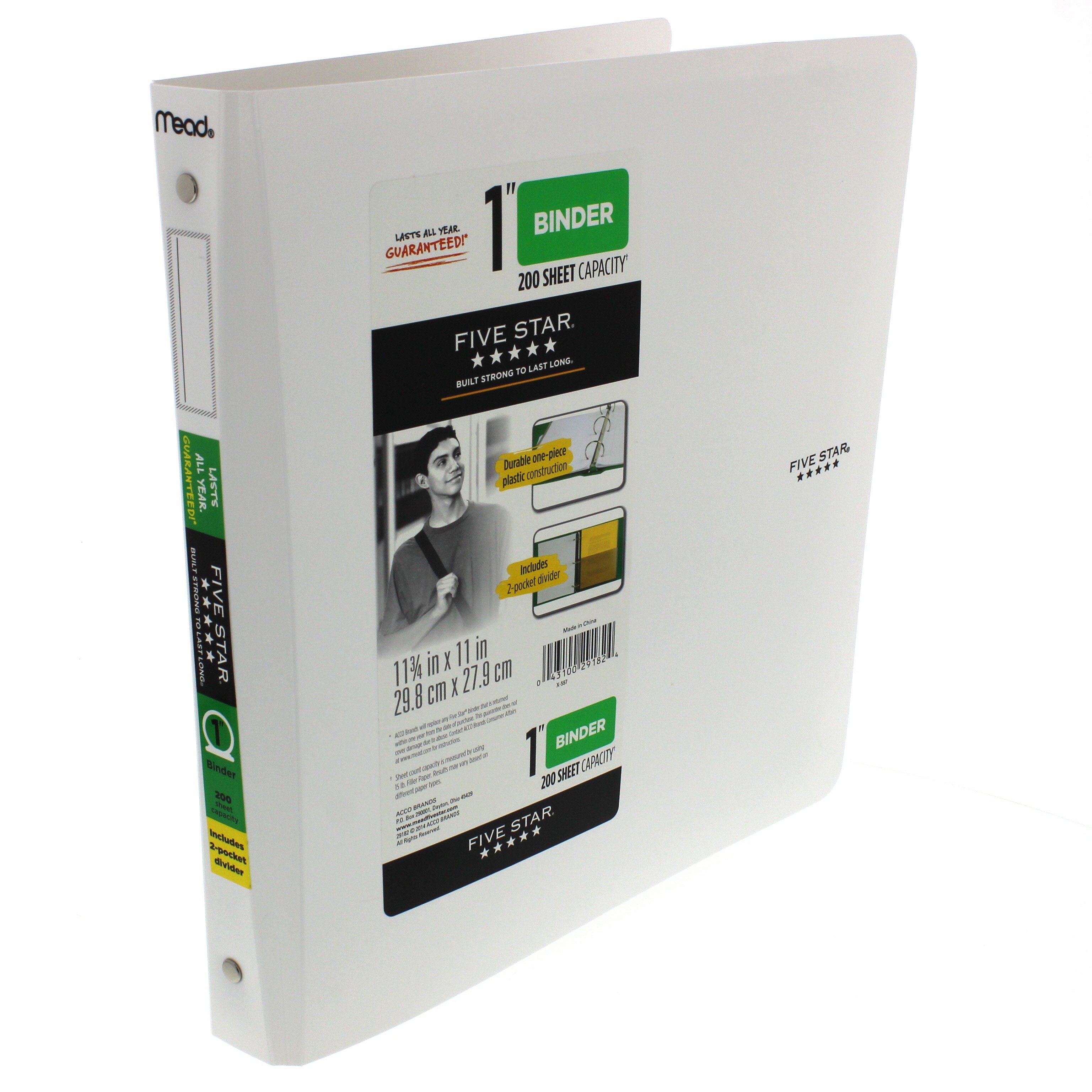 Mead Five Star 1" Plastic Binder, White Shop Binders at HEB