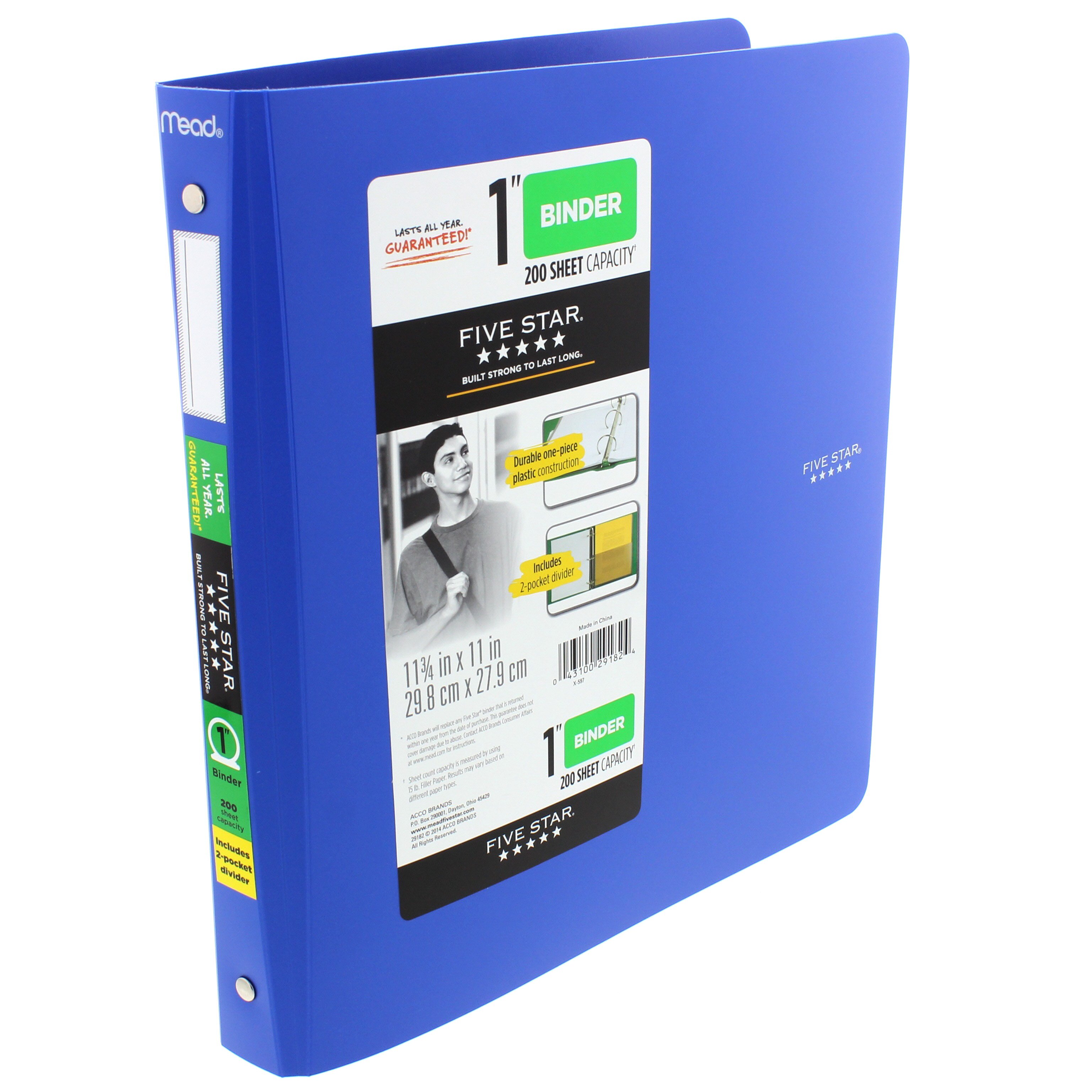 Mead Five Star 1" Plastic Binder, Blue Shop Binders at HEB