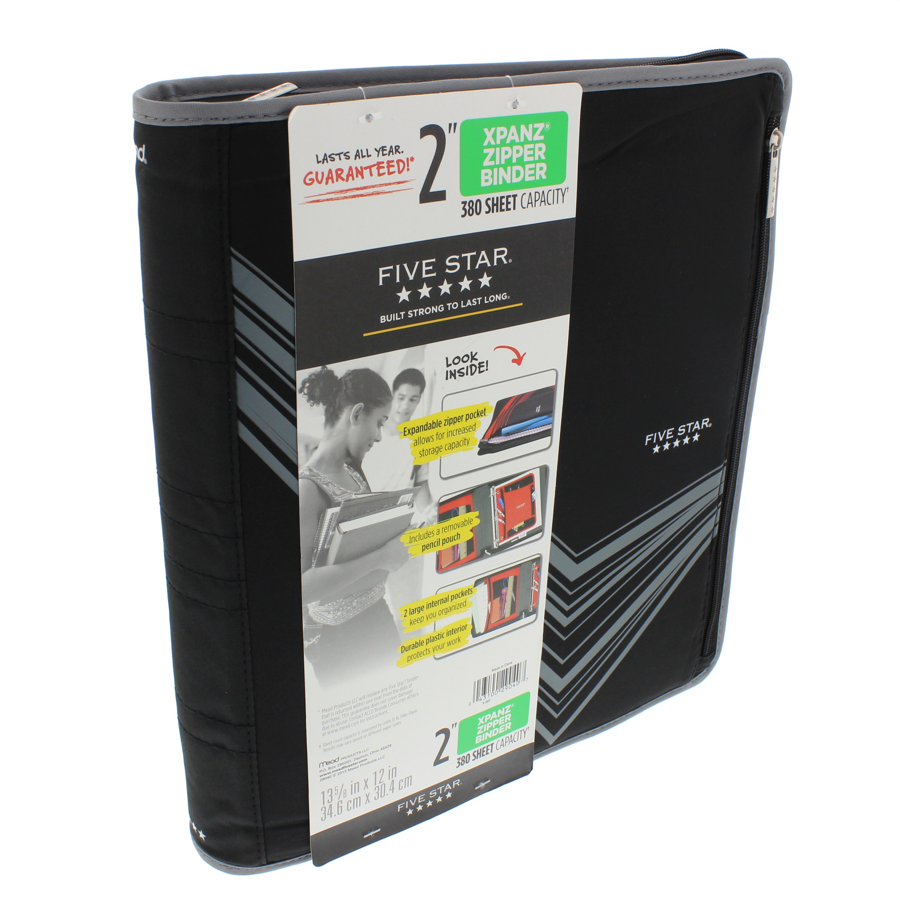 Mead Five Star Xpanz 2'' Zip Binder, Grey Shop School & Office