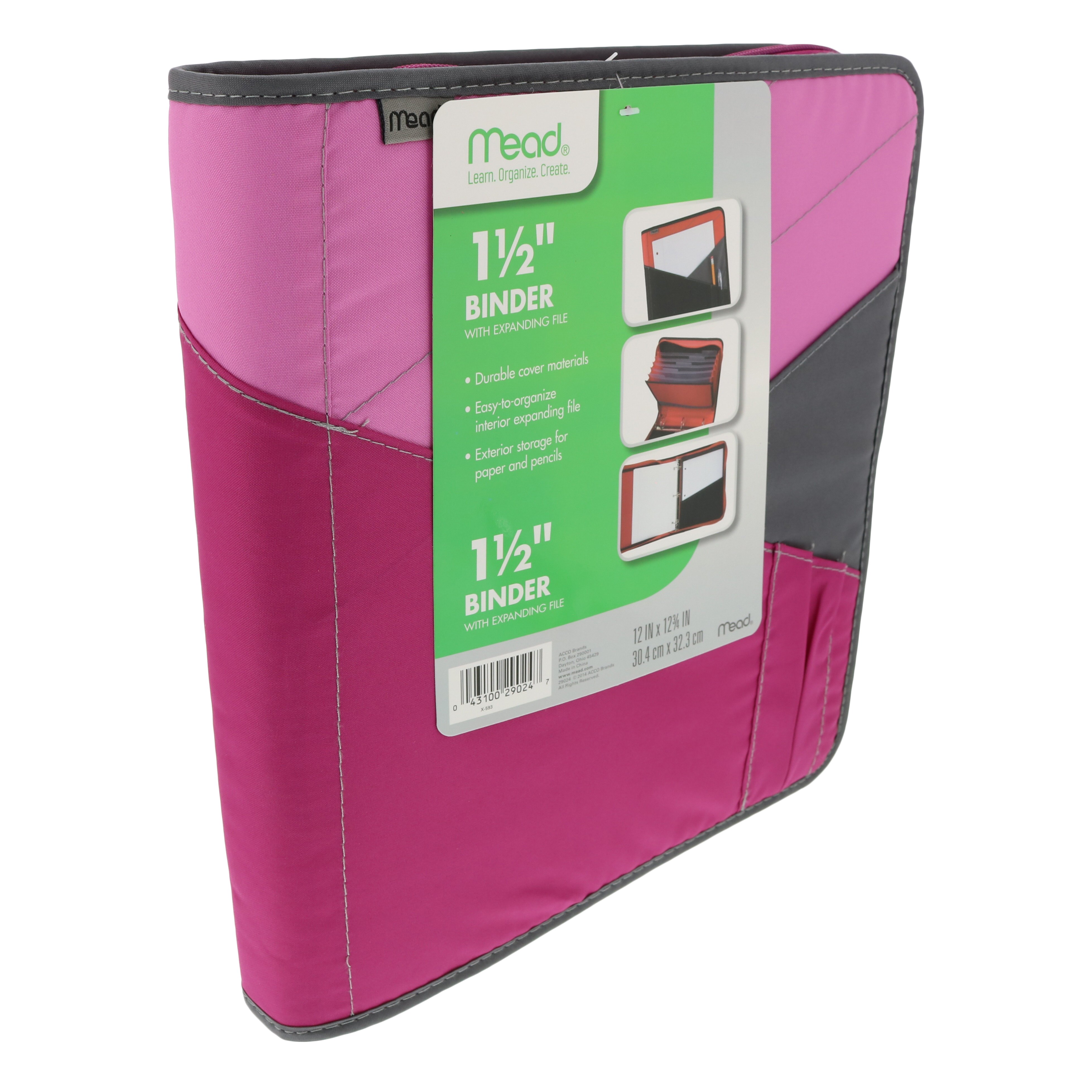 Mead 1.5" Sewn Zipper Binder with Expanding File, Pink Shop Binders