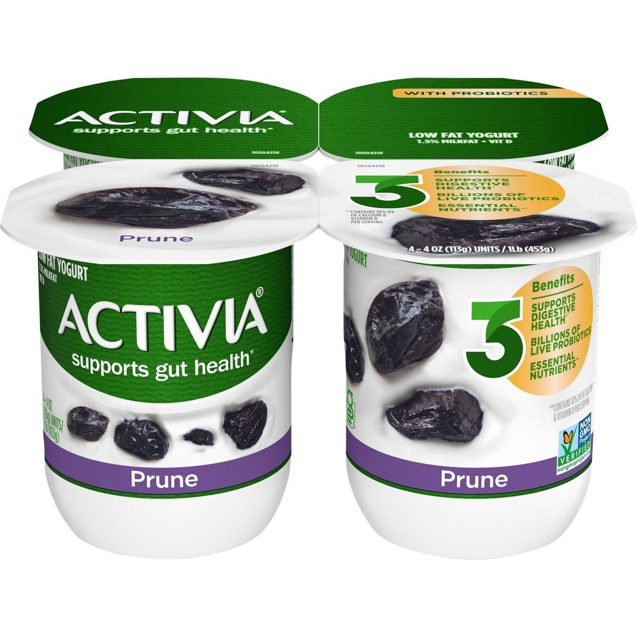 Activia Lowfat Probiotic Prune Yogurt, 4 oz Cups