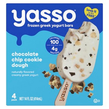 Yasso Chocolate Chip Cookie Dough Frozen Greek Yogurt Bars, 4 ct