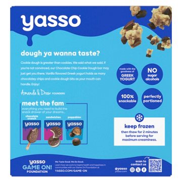 Yasso Chocolate Chip Cookie Dough Frozen Greek Yogurt Bars, 4 ct