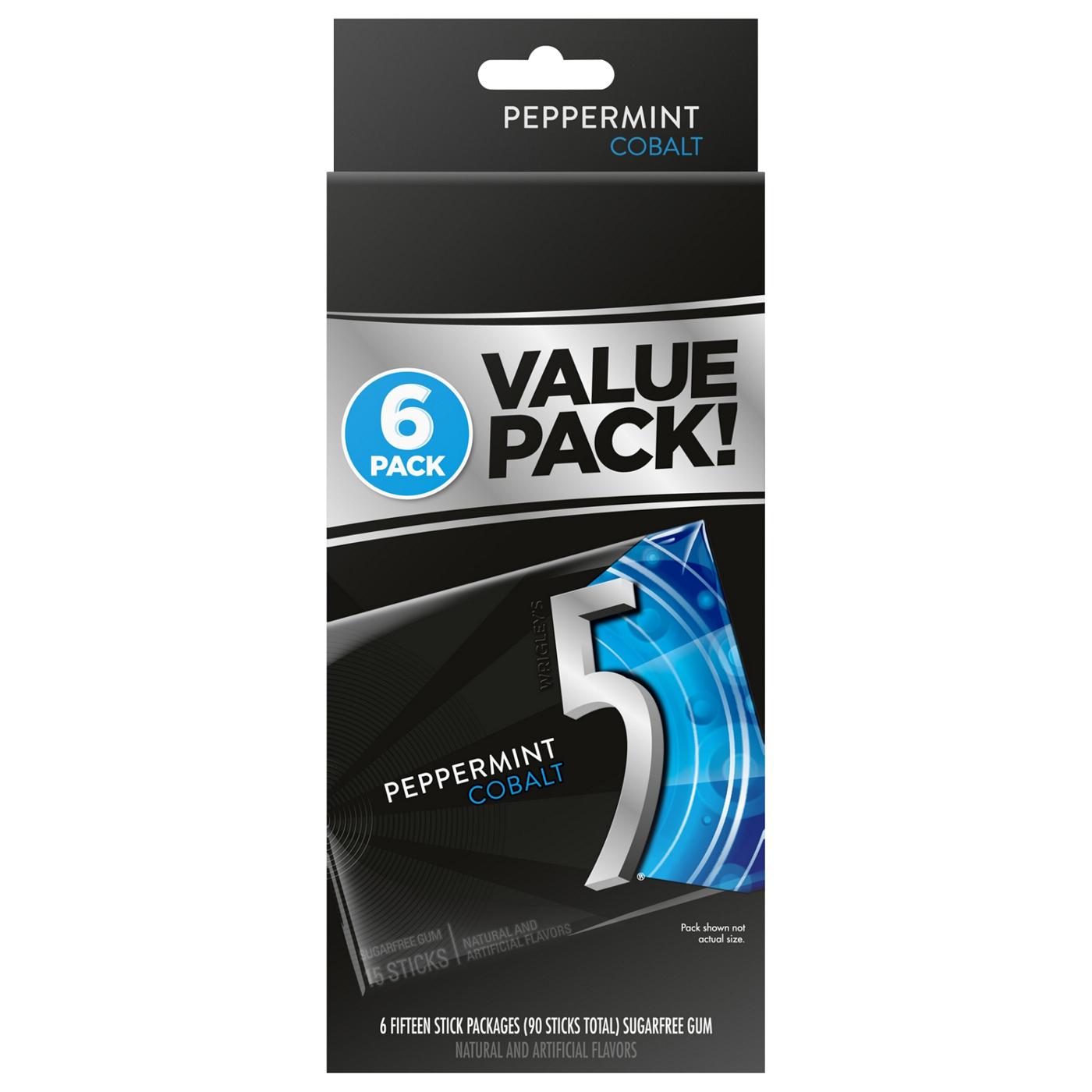 Wrigley's 5 Sugarfree Chewing Gum Value Pack - Peppermint Cobalt, 6 Pk; image 1 of 7