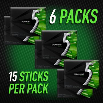 5 GUM Spearmint Rain Sugar Free Gum - 6 Value Pack, 90 pc