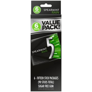 5 GUM Spearmint Rain Sugar Free Gum - 6 Value Pack, 90 pc