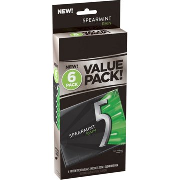 5 GUM Spearmint Rain Sugar Free Gum - 6 Value Pack, 90 pc