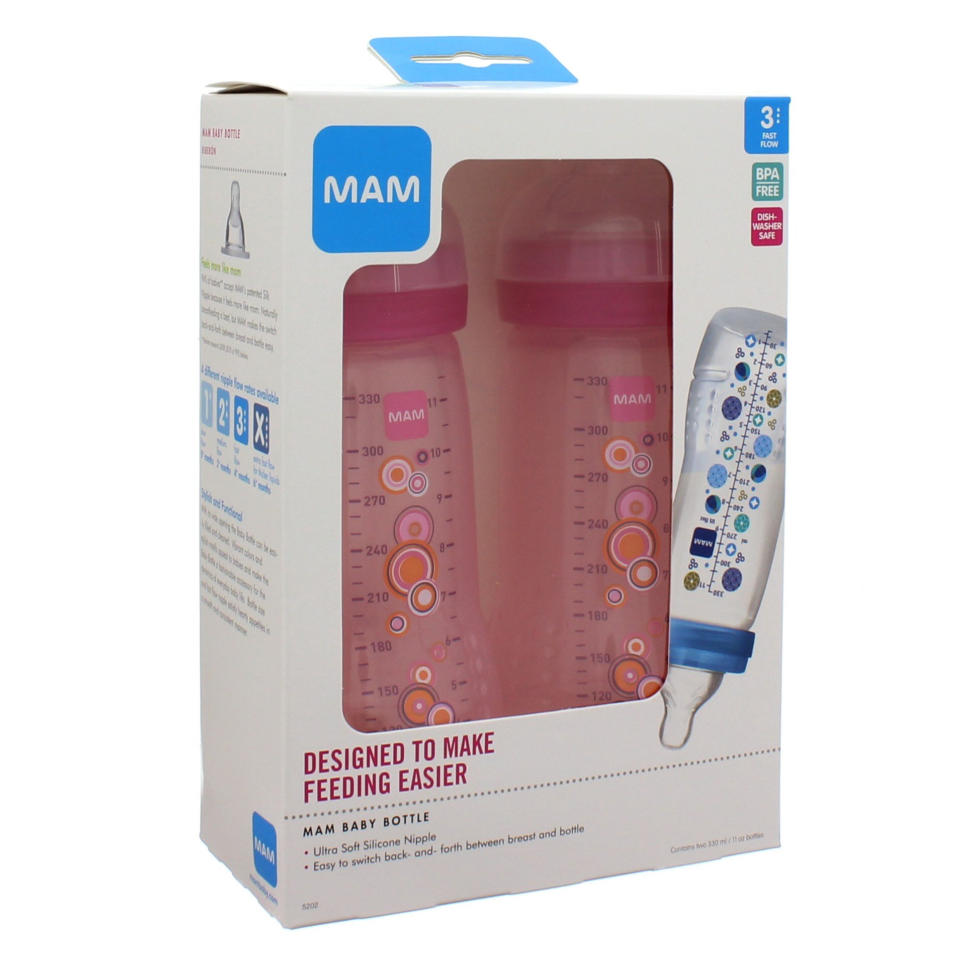 MAM 11 OZ Baby Bottles, Pink Shop Bottles at HEB