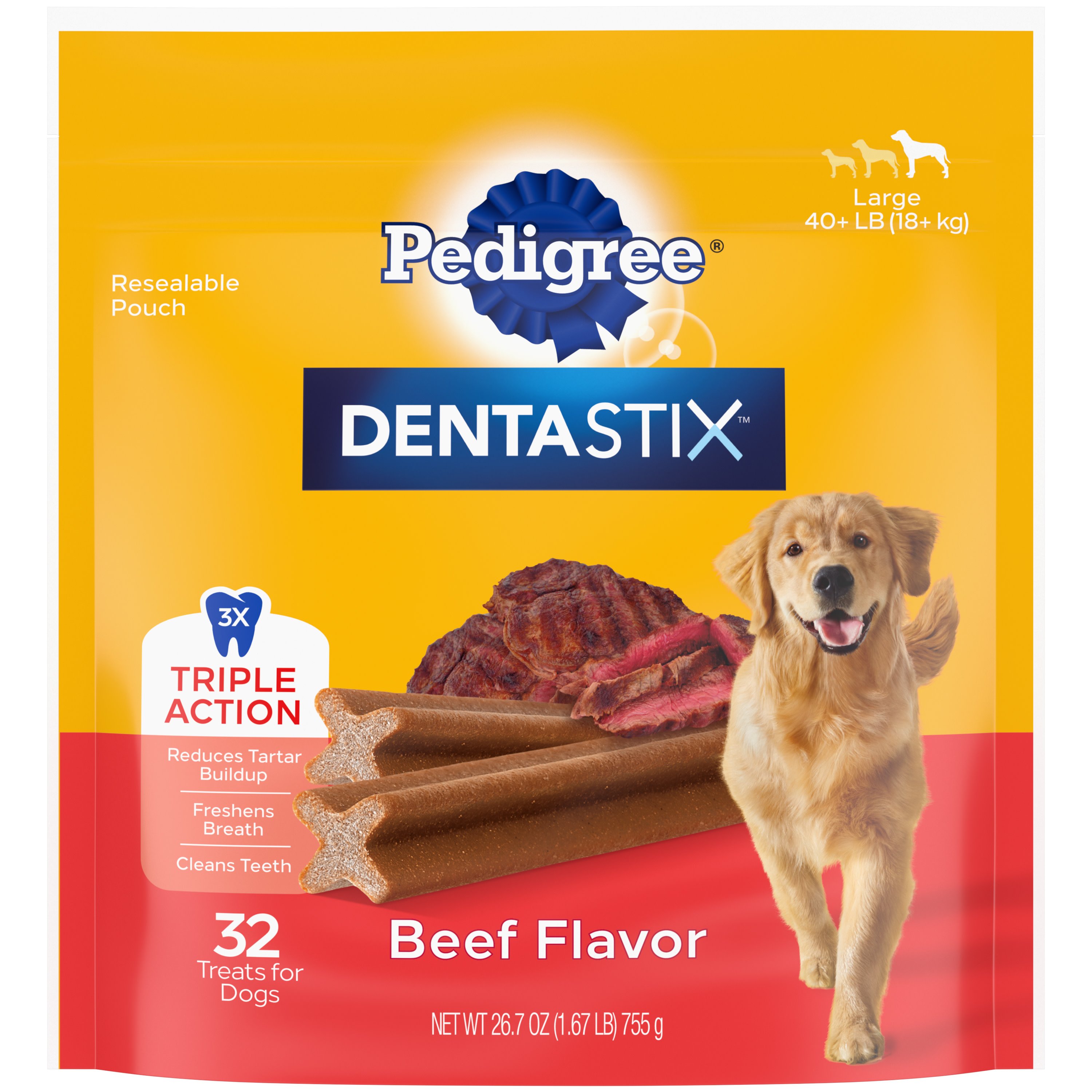 Pedigree DENTASTIX Triple Action Beef Flavor, Large Shop Treats at HEB