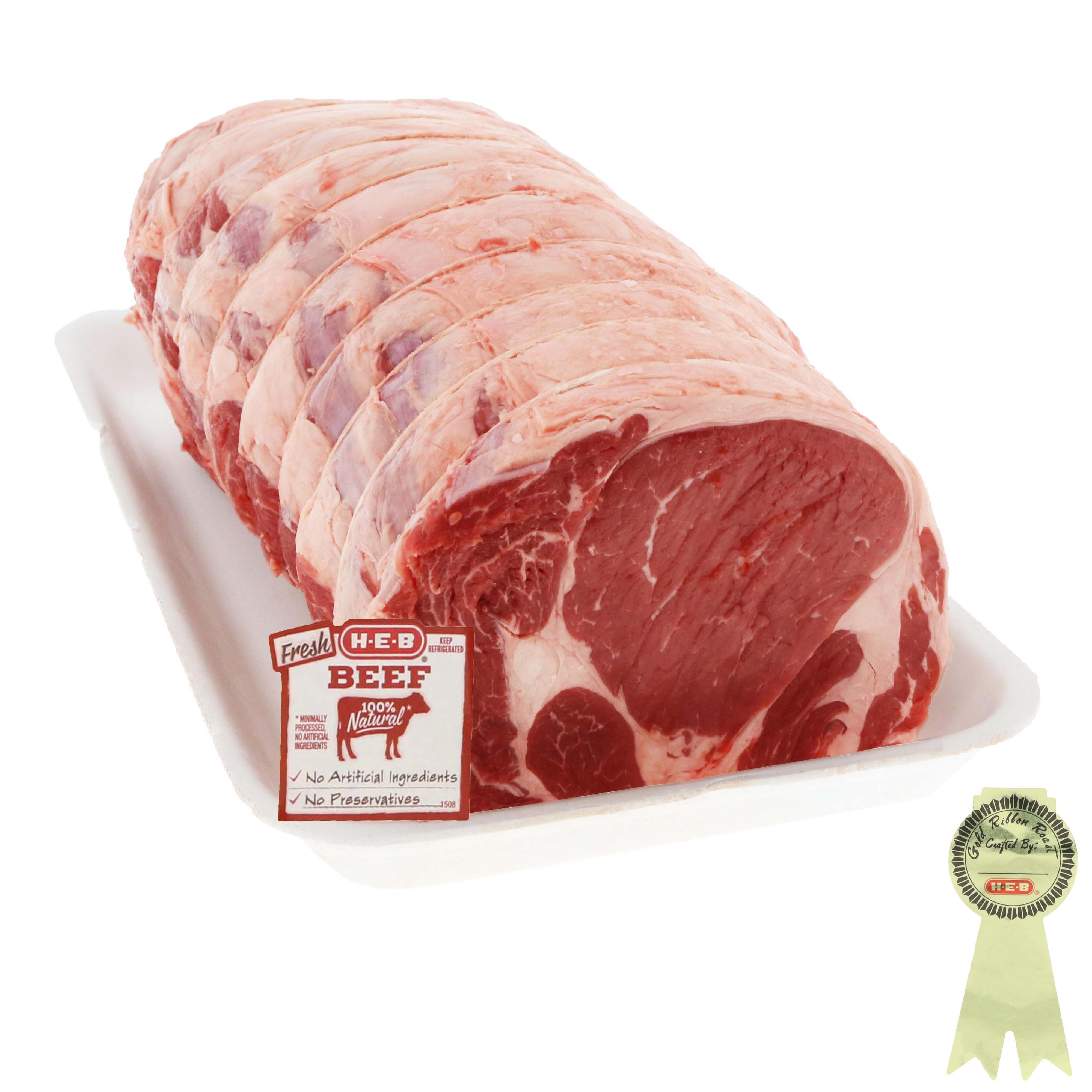 H-E-B Beef Ribeye Roast Boneless Whole 7 Ribs, USDA Select, Gold Ribbon ...