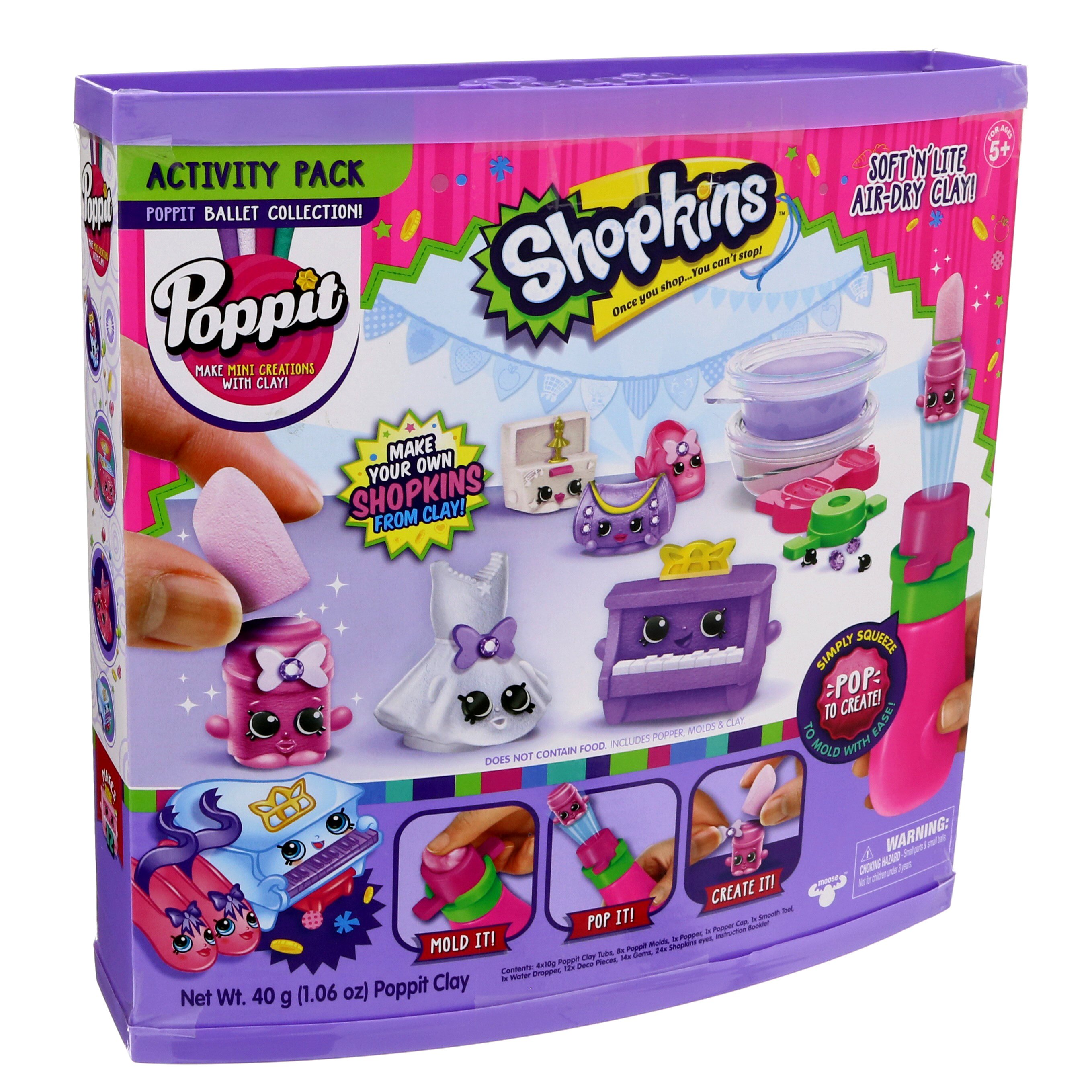 Poppit Activity Pack Shopkins Ballet Includes Tool Air Dry Clay Mold Toy