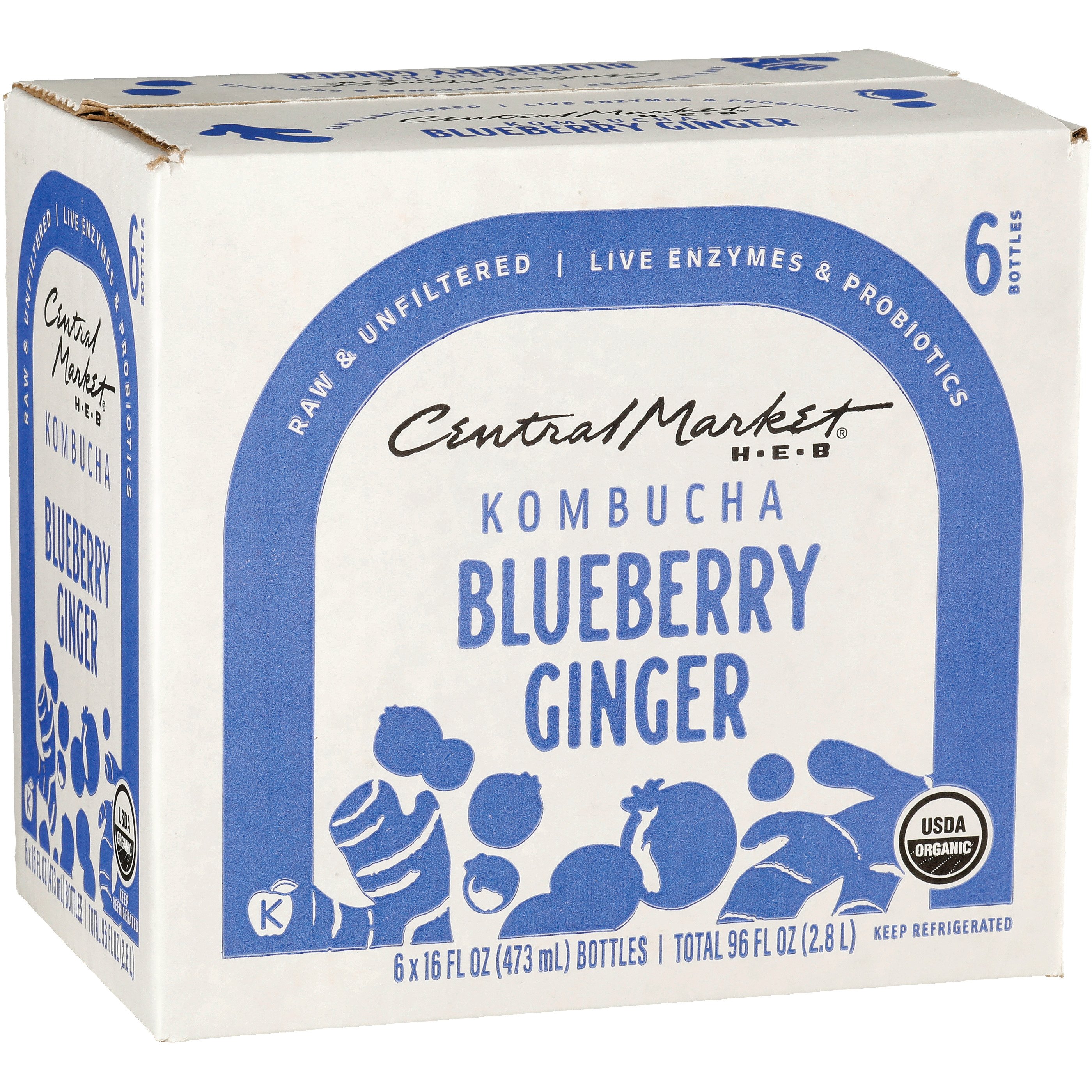 Central Market Kombucha Blueberry Ginger 16 oz Bottles Shop Tea at HEB