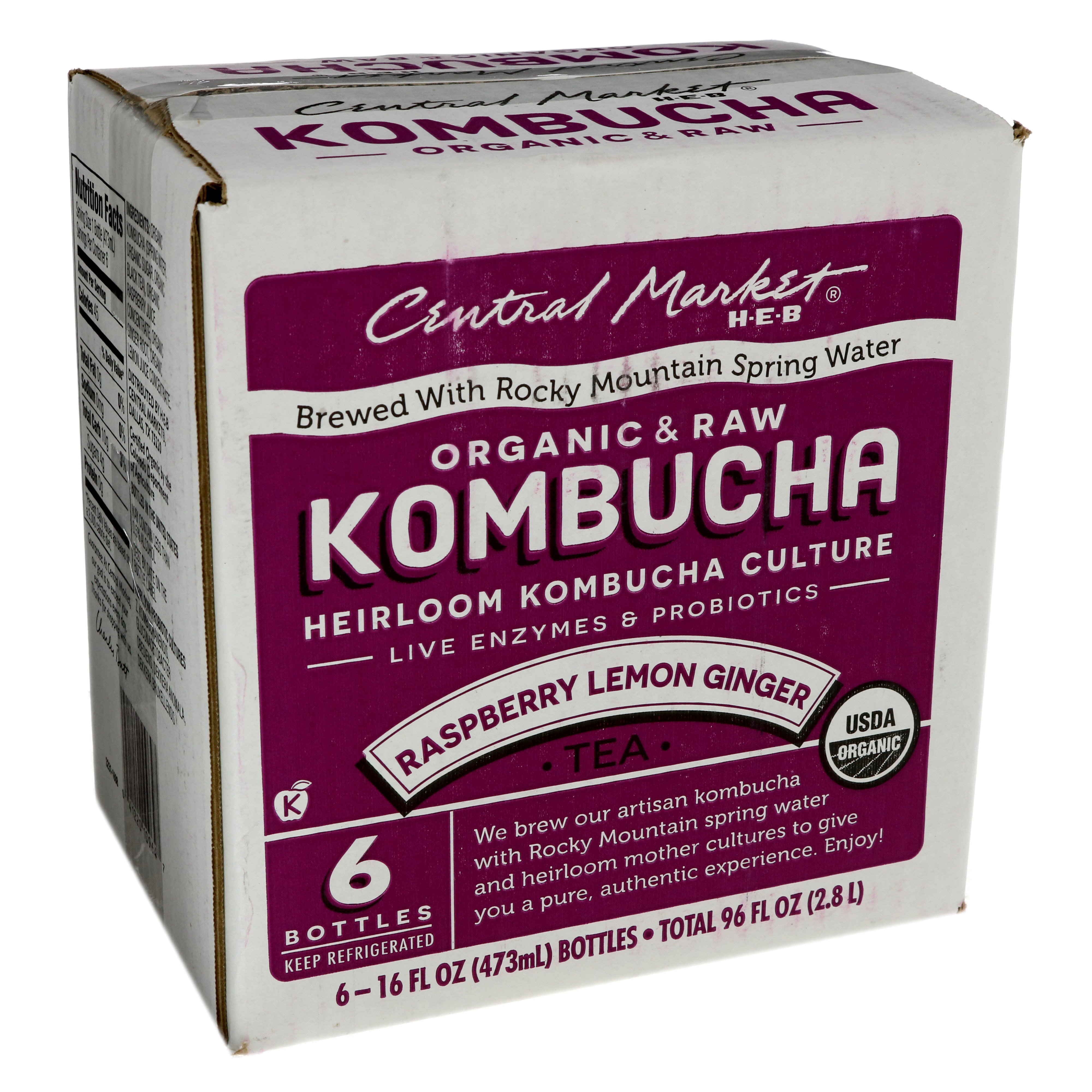 Central Market Kombucha Raspberry Lemon Ginger 16 oz Bottles Shop Tea