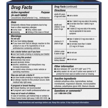 Xyzal 24 Hour Allergy Relief Prescription Strength Antihistamine Tablets
