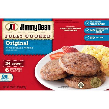 Jimmy Dean Fully Cooked Pork Breakfast Sausage Patties - Original, 24 ct