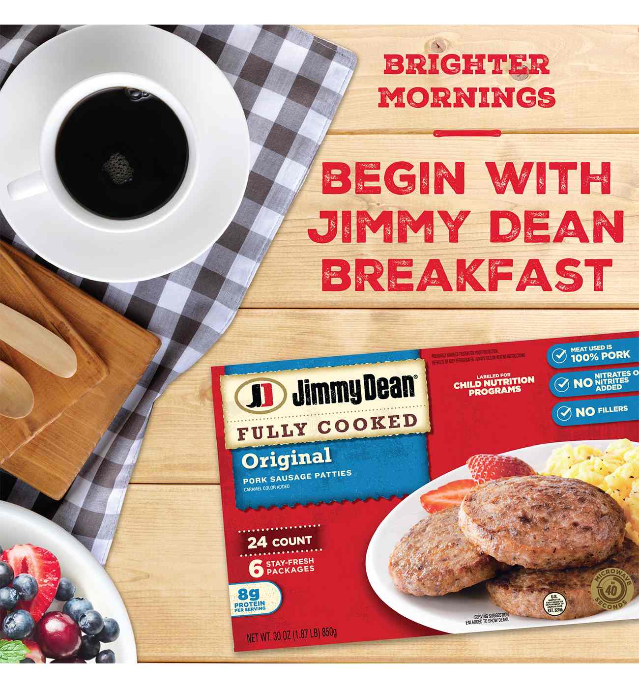 Jimmy Dean Fully Cooked Pork Breakfast Sausage Patties - Original, 24 ct; image 2 of 6