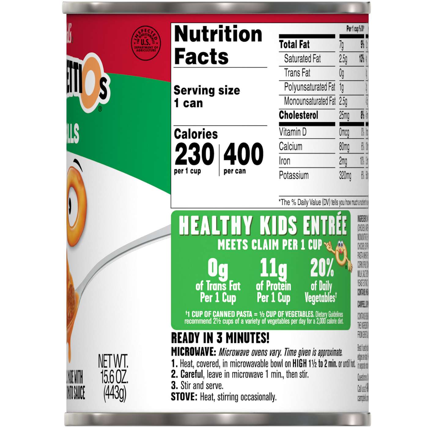 Campbell's SpaghettiOs Canned Pasta with Meatballs; image 3 of 3