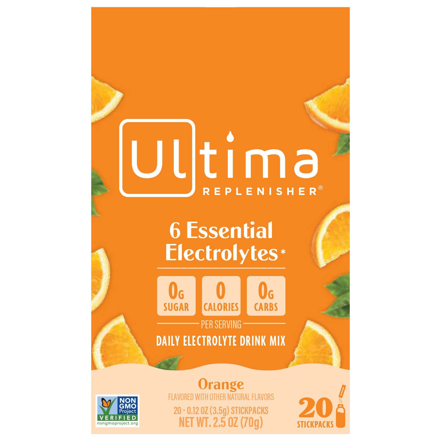 Ultima Replenisher Electrolyte Hydration Powder Stick Packs - Orange, 20 ct
