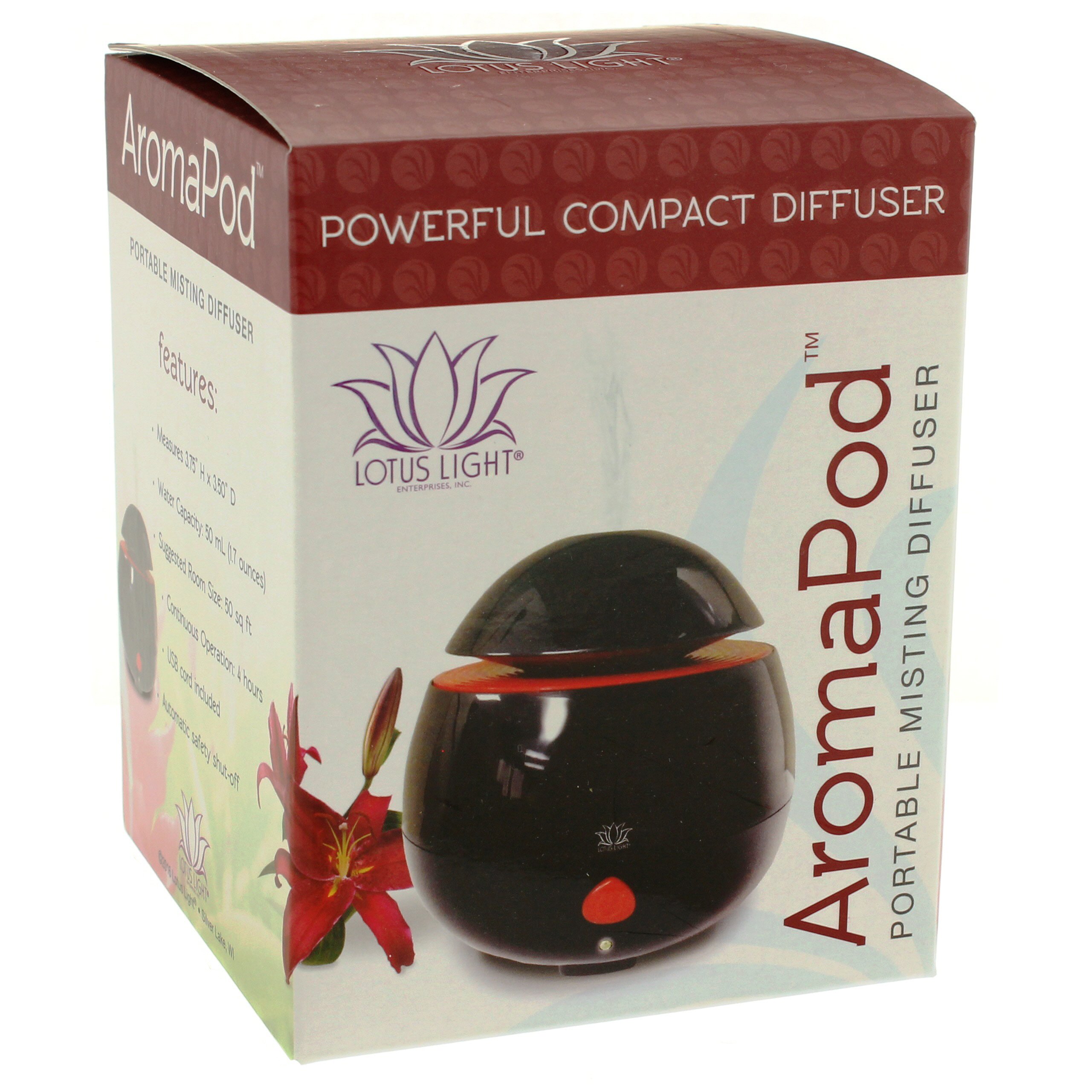 Lotus Light AromaPod Portable Misting Diffuser, Black Shop Diffusers at HEB