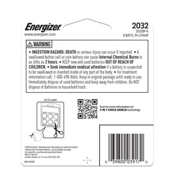 Energizer 2032 Lithium Coin Batteries, 6 pk
