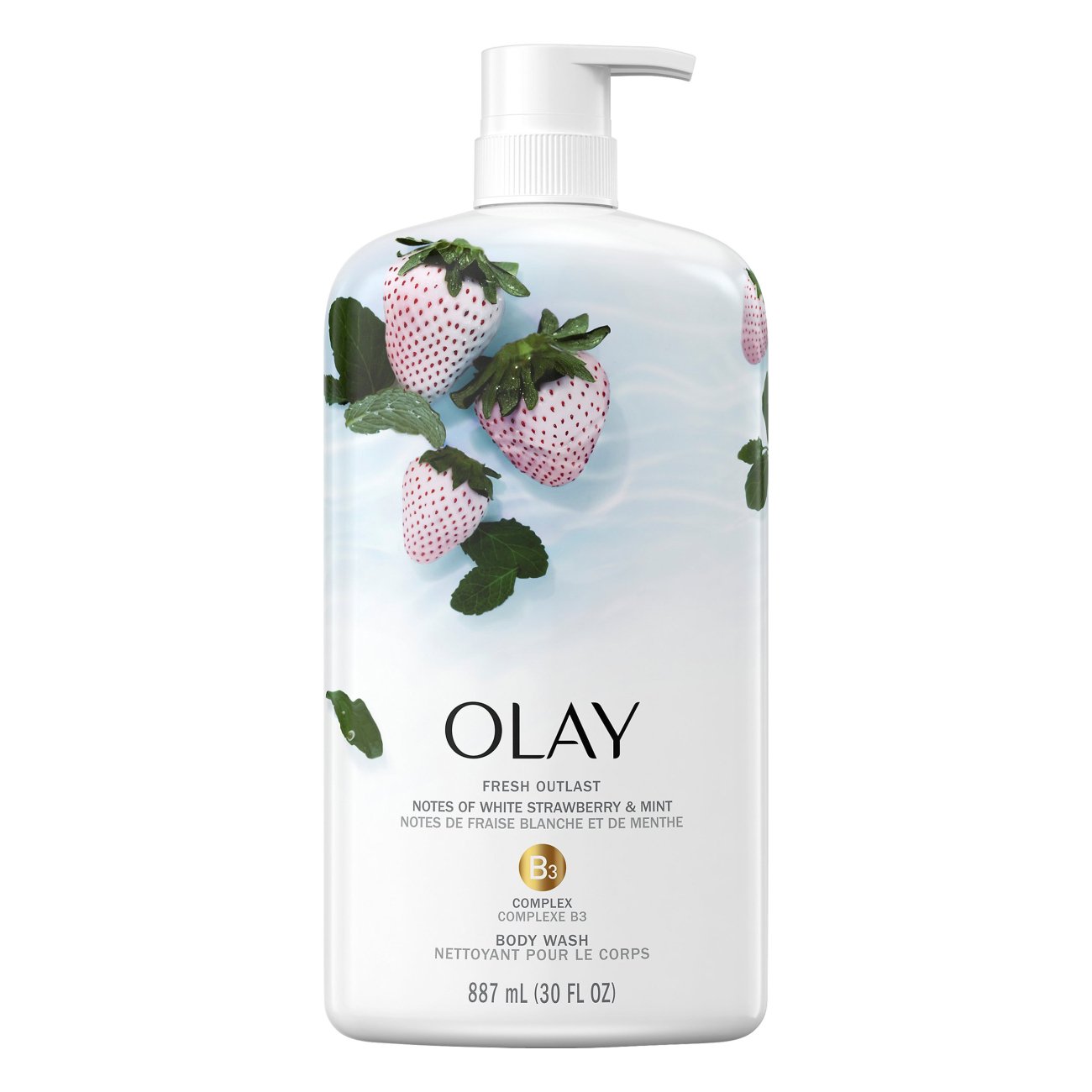 Olay Fresh Outlast Cooling White Strawberry & Mint Body Wash with pump