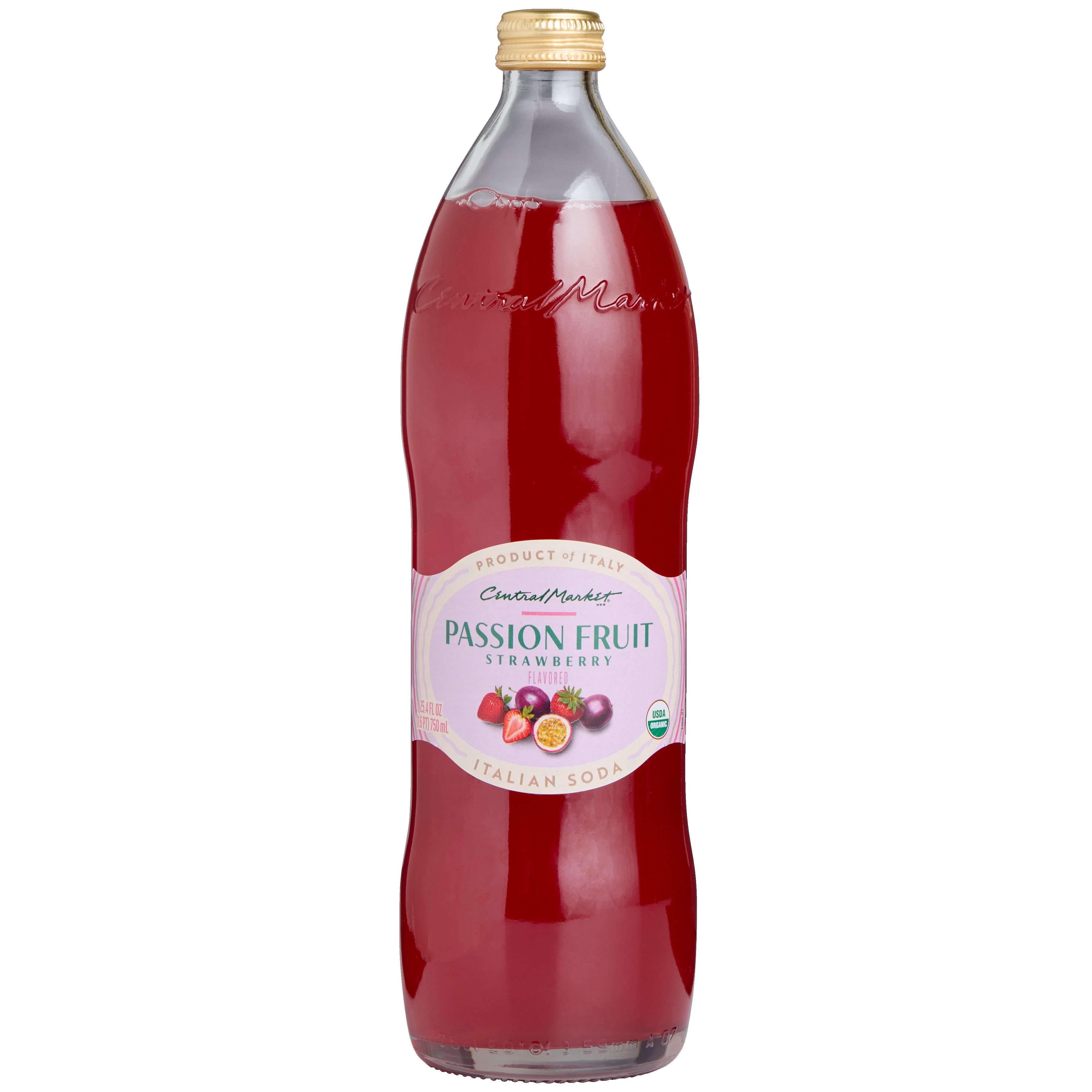 Central Market Passion Fruit Strawberry Organic Italian Soda, 25.4 oz