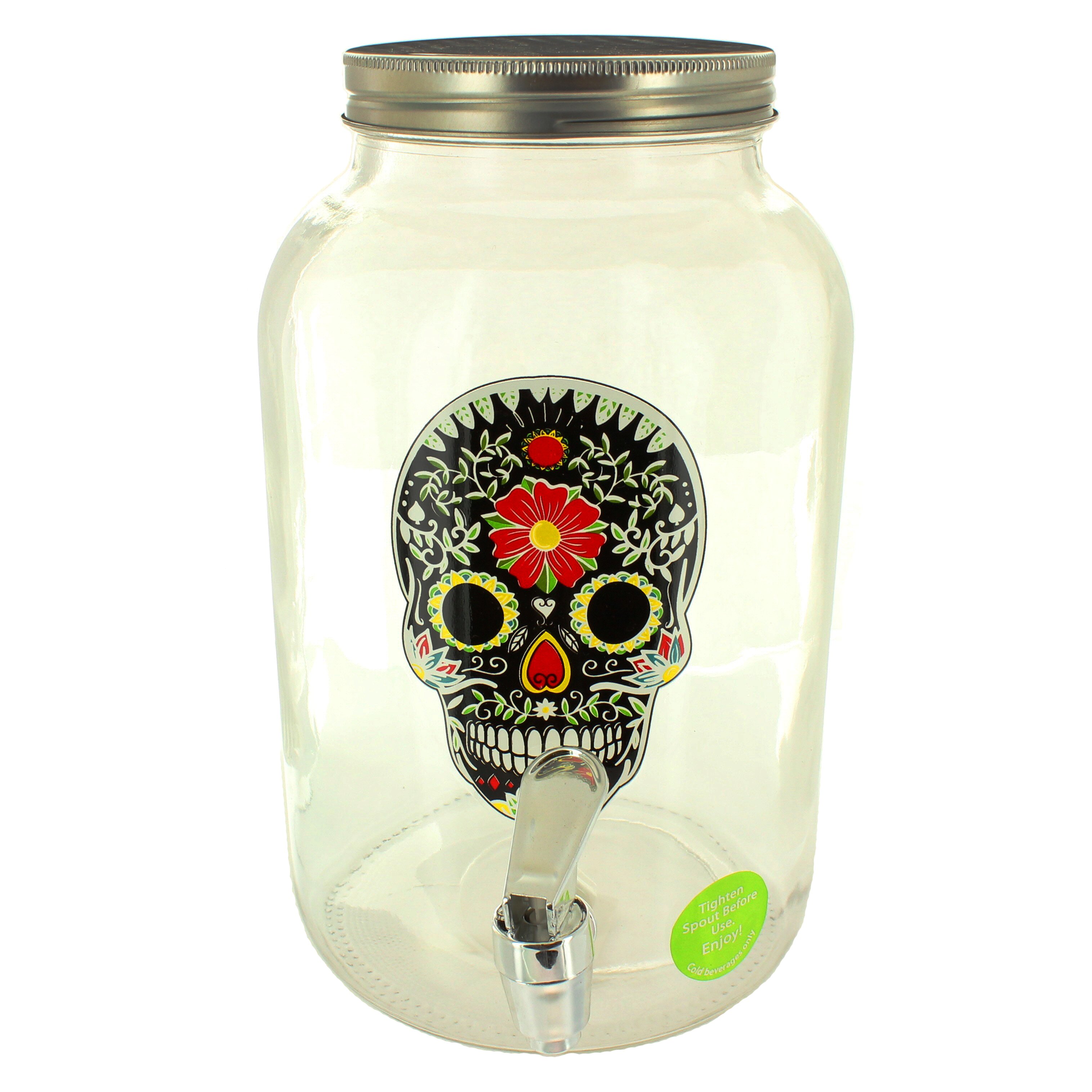 Circle Glass Sugar Skull Rounded 128oz Beverage Dispenser Sugar Skull