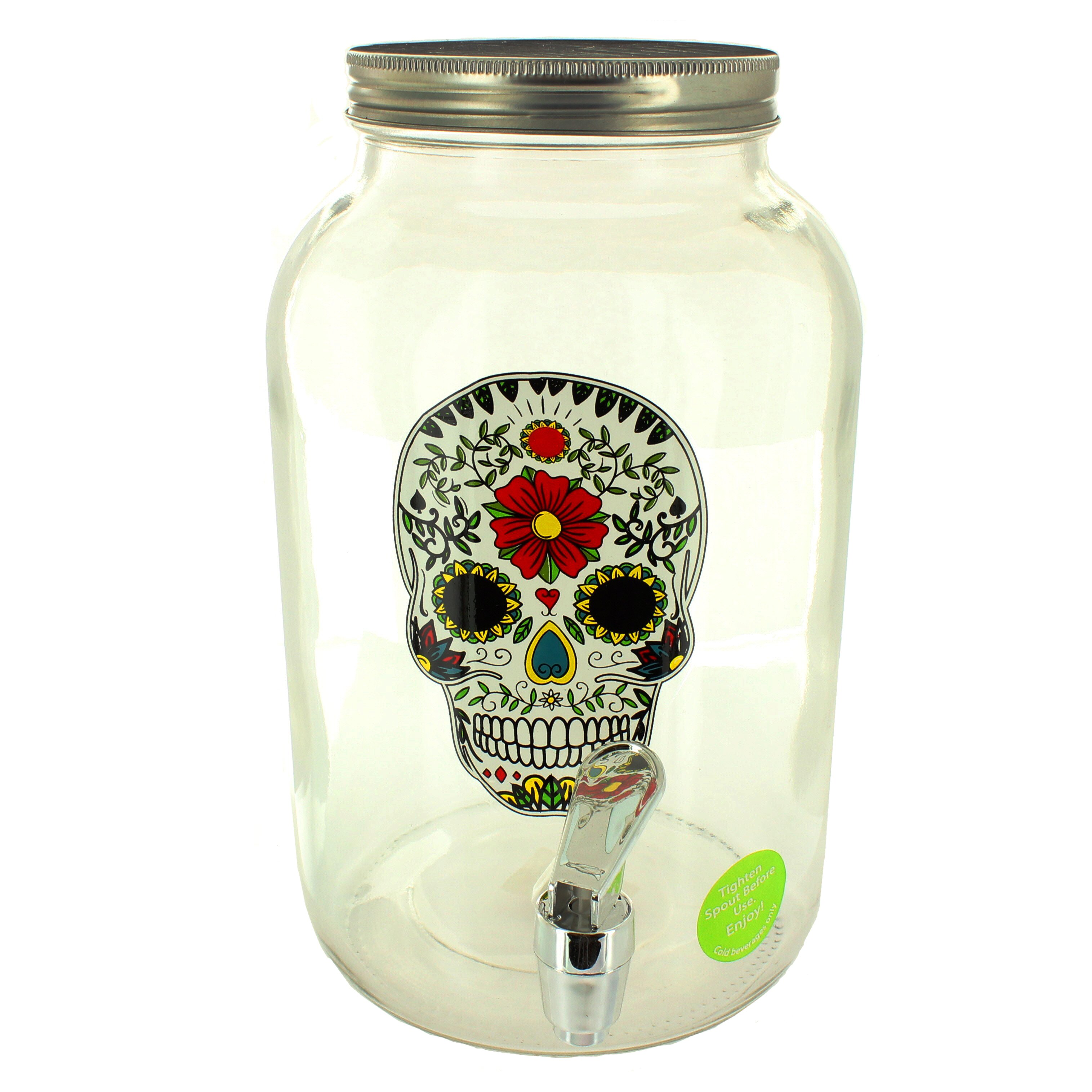 Circle Glass Sugar Skull Rounded 128oz Beverage Dispenser Sugar Skull