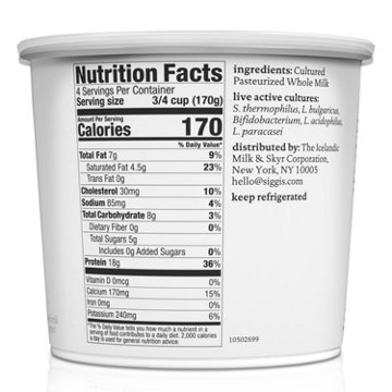 Siggi's 4% Strained Whole Milk Skyr Yogurt - Plain
