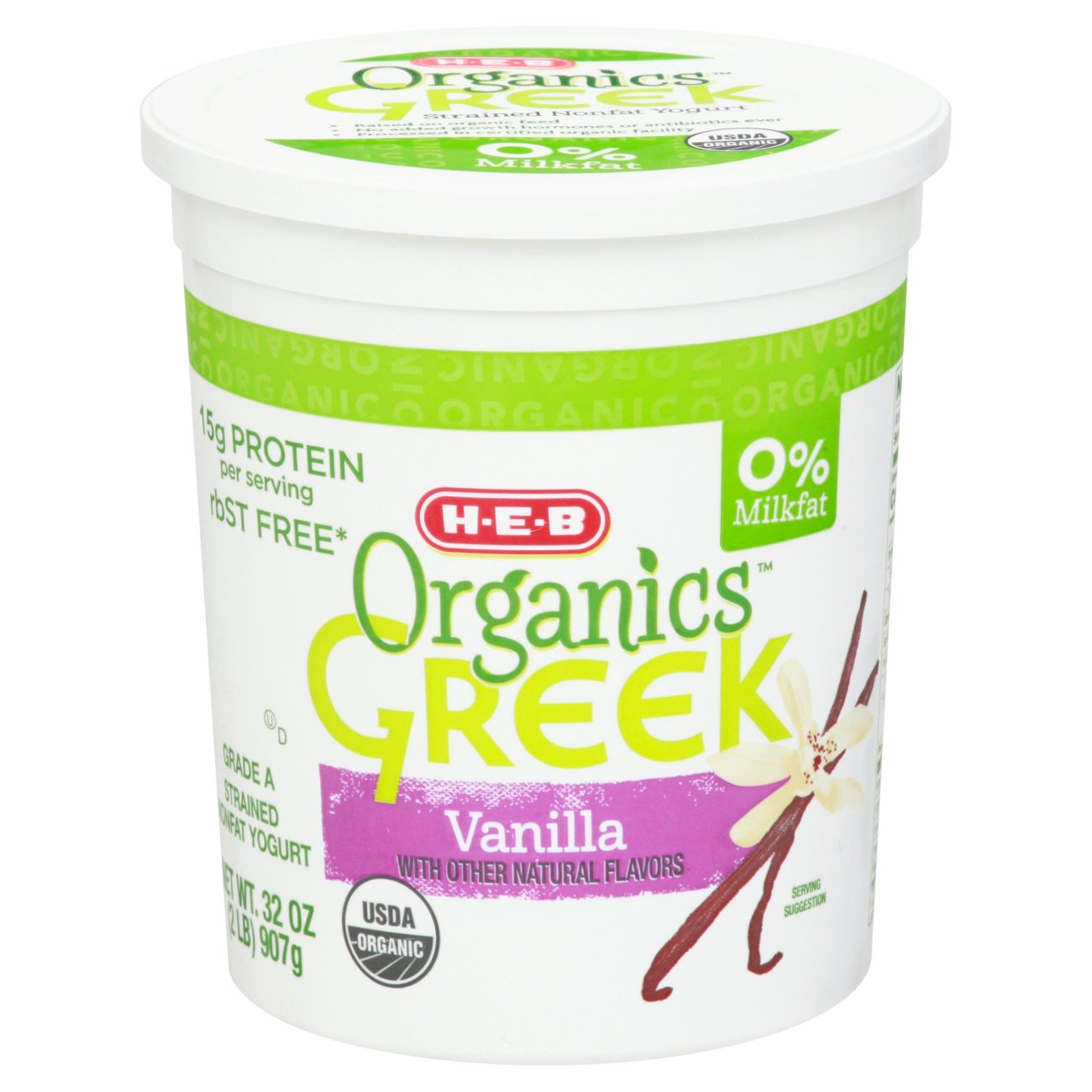 H E B Organics 15g Protein Nonfat Greek Yogurt Vanilla Shop Yogurt At H E B