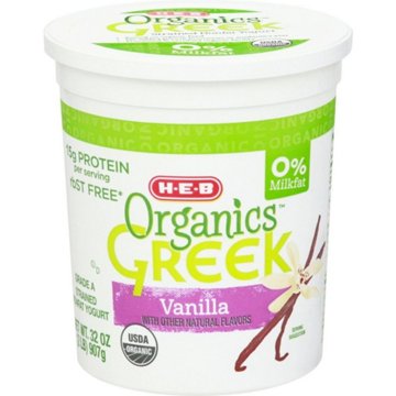 H-E-B Organics 15g Protein Nonfat Greek Yogurt - Vanilla