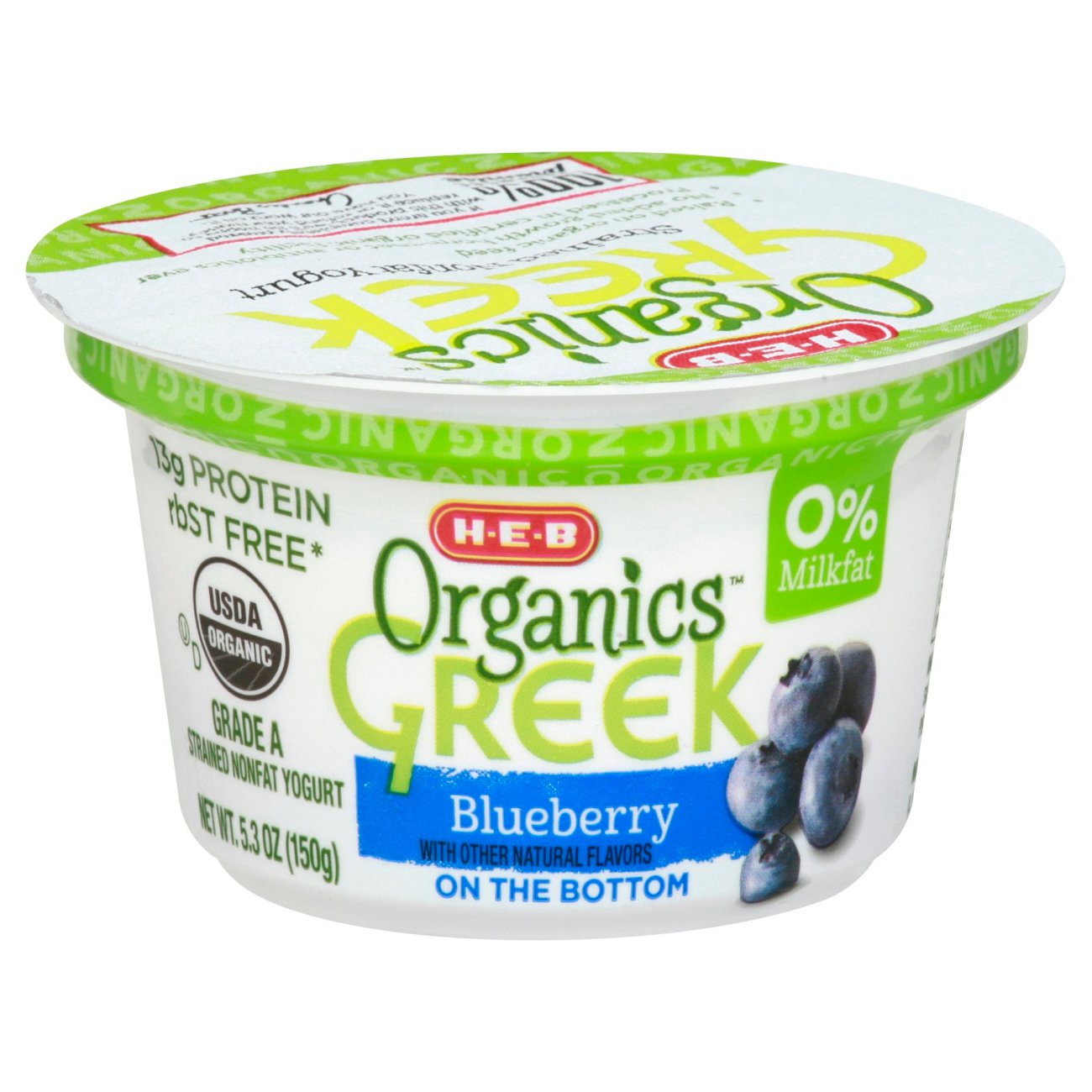 HEB Organics NonFat Blueberry on the Bottom Greek Yogurt Shop