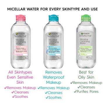 Garnier SkinActive Micellar Cleansing Water, For Waterproof Makeup, 3.4 oz