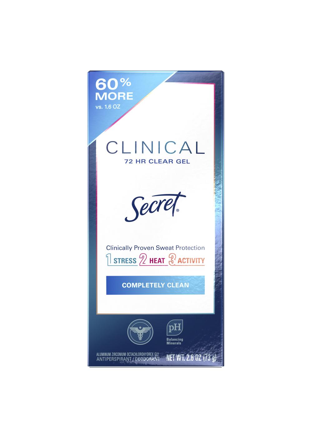 Secret Clinical Strength Clear Gel Antiperspirant and Deodorant for Women, Pro-Hyaluronic Acid Completely Clean; image 1 of 9