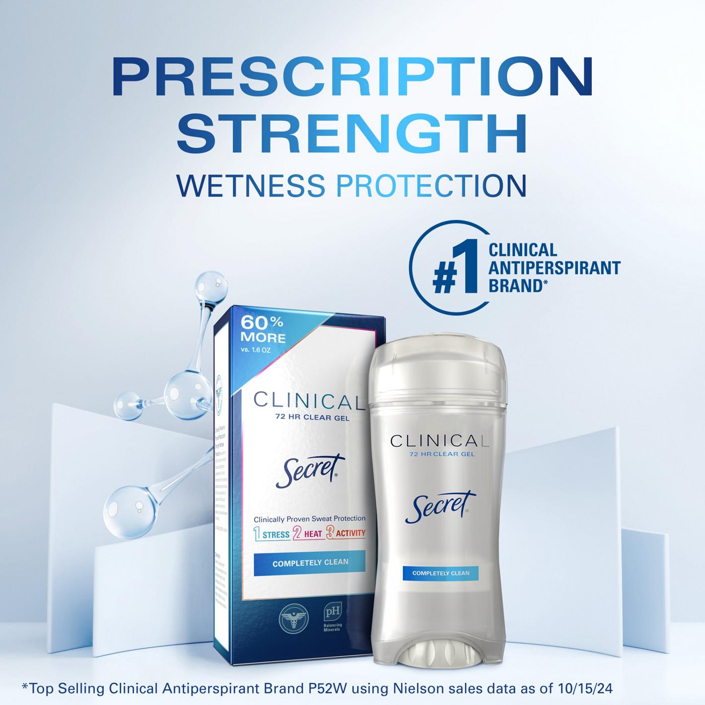 Secret Clinical Strength Clear Gel Antiperspirant and Deodorant for Women, Pro-Hyaluronic Acid Completely Clean; image 9 of 9