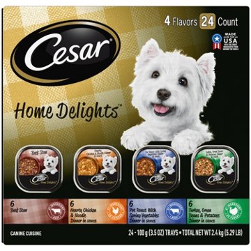 Cesar Home Delights Adult Wet Dog Food - Pot Roast with Spring Vegetables Dinner in Sauce Beef Stew Turkey Green Beans & Potatoes Dinner in Sauce and Hearty Chicken & Noodle Dinner in Sauce