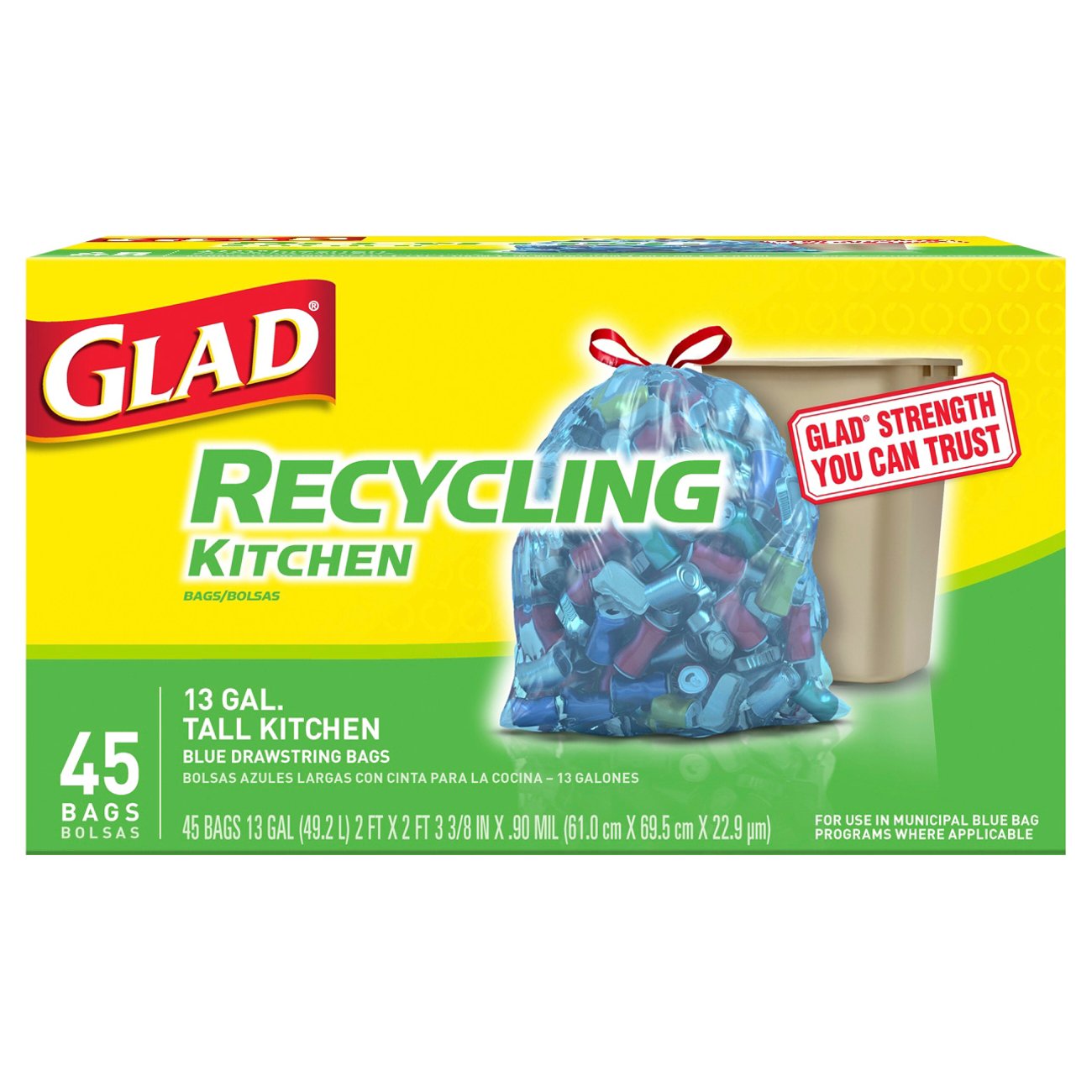 Order Glad Recycling Tall Kitchen Clear Drawstring Trash Bags, 13 Gallon