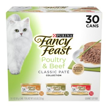 Fancy Feast Purina Classic Pate Collection Grain Free Wet Cat Food Variety Pack - Poultry and Beef Feast, 3 oz