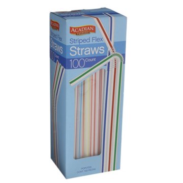 Acadian Trading Striped Flex Straws, 100 ct